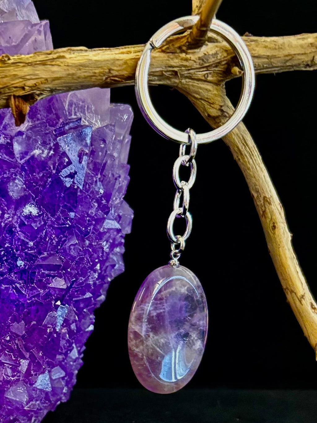 Natural Crystal Worry Stone Keychain – Amethyst, Clear Quartz, Obsidian, Tiger’s Eye, Green Aventurine & Rose Quartz (1.25”) | | Wiccan Center