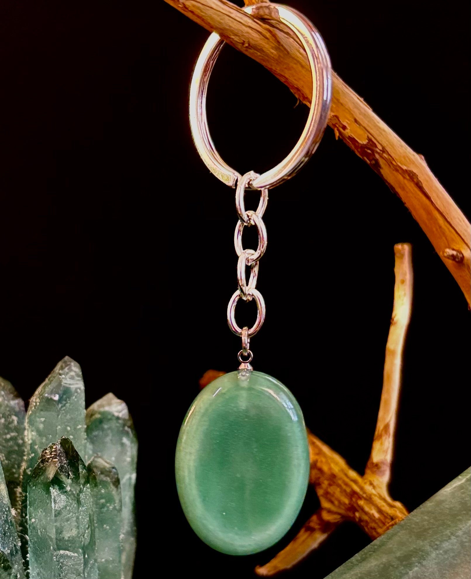 Natural Crystal Worry Stone Keychain – Amethyst, Clear Quartz, Obsidian, Tiger’s Eye, Green Aventurine & Rose Quartz (1.25”) | | Wiccan Center