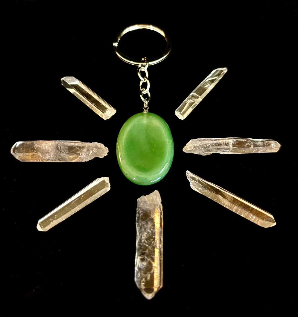 Natural Crystal Worry Stone Keychain – Amethyst, Clear Quartz, Obsidian, Tiger’s Eye, Green Aventurine & Rose Quartz (1.25”) | | Wiccan Center