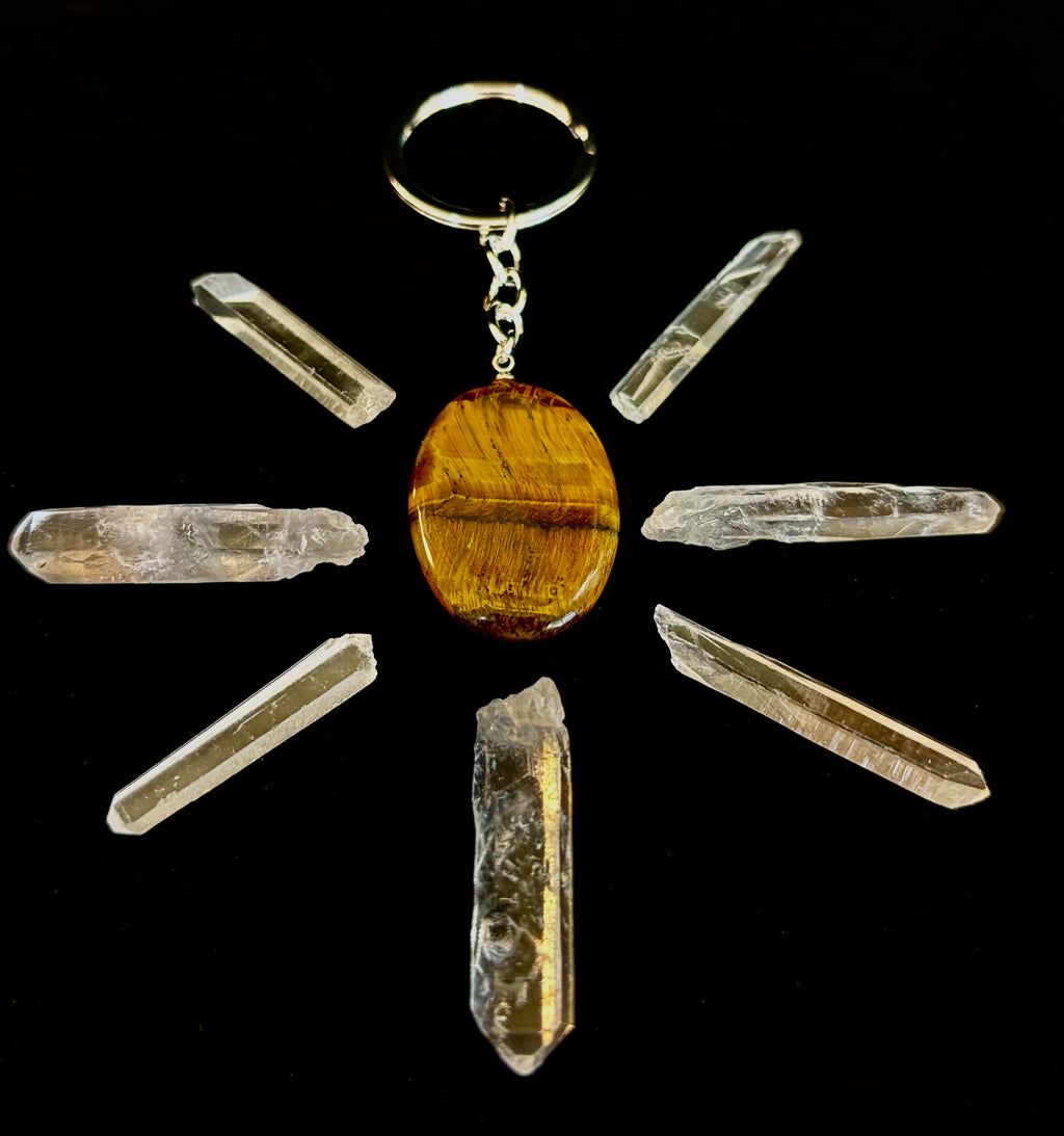 Natural Crystal Worry Stone Keychain – Amethyst, Clear Quartz, Obsidian, Tiger’s Eye, Green Aventurine & Rose Quartz (1.25”) | | Wiccan Center