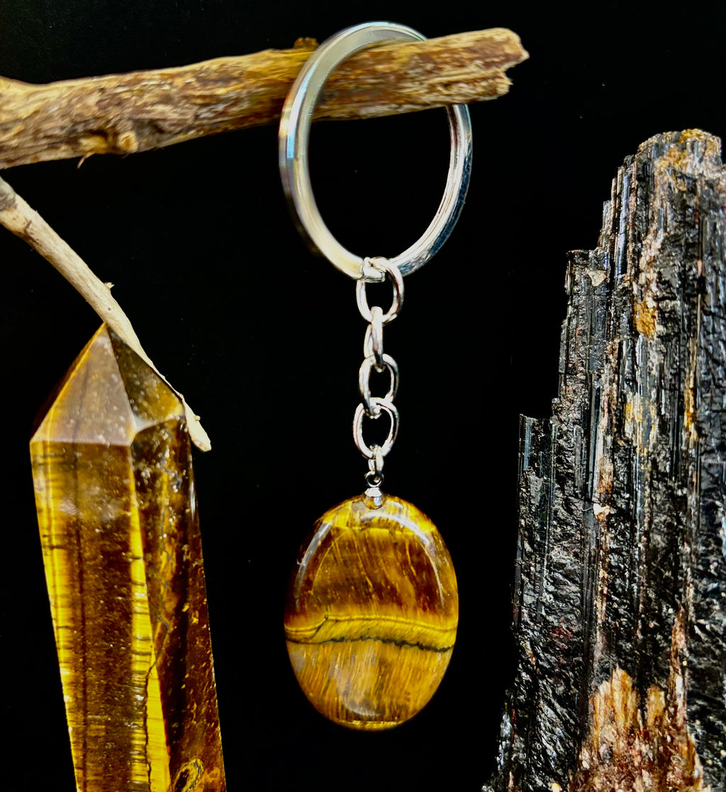 Natural Crystal Worry Stone Keychain – Amethyst, Clear Quartz, Obsidian, Tiger’s Eye, Green Aventurine & Rose Quartz (1.25”) | | Wiccan Center