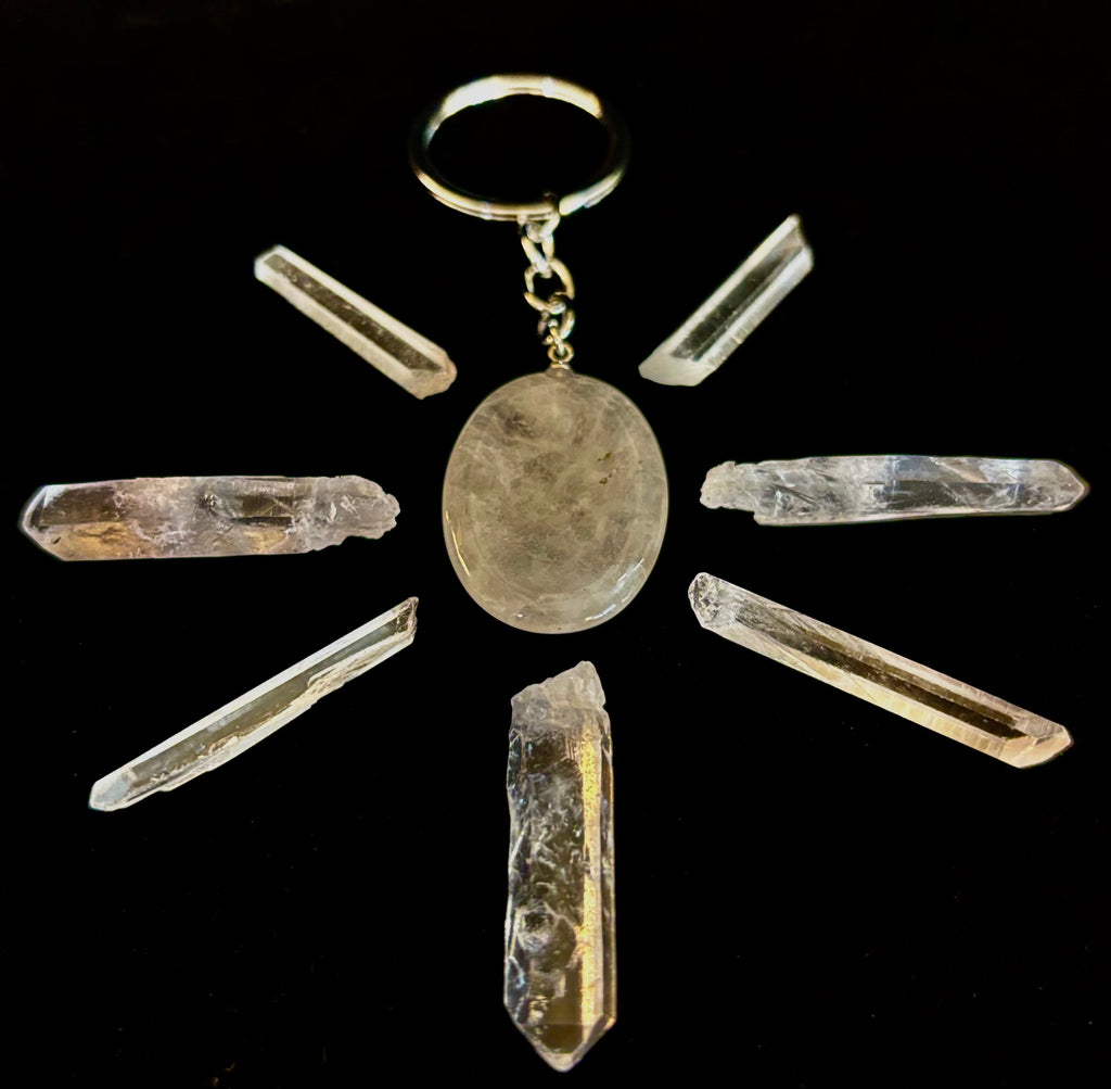Natural Crystal Worry Stone Keychain – Amethyst, Clear Quartz, Obsidian, Tiger’s Eye, Green Aventurine & Rose Quartz (1.25”) | | Wiccan Center