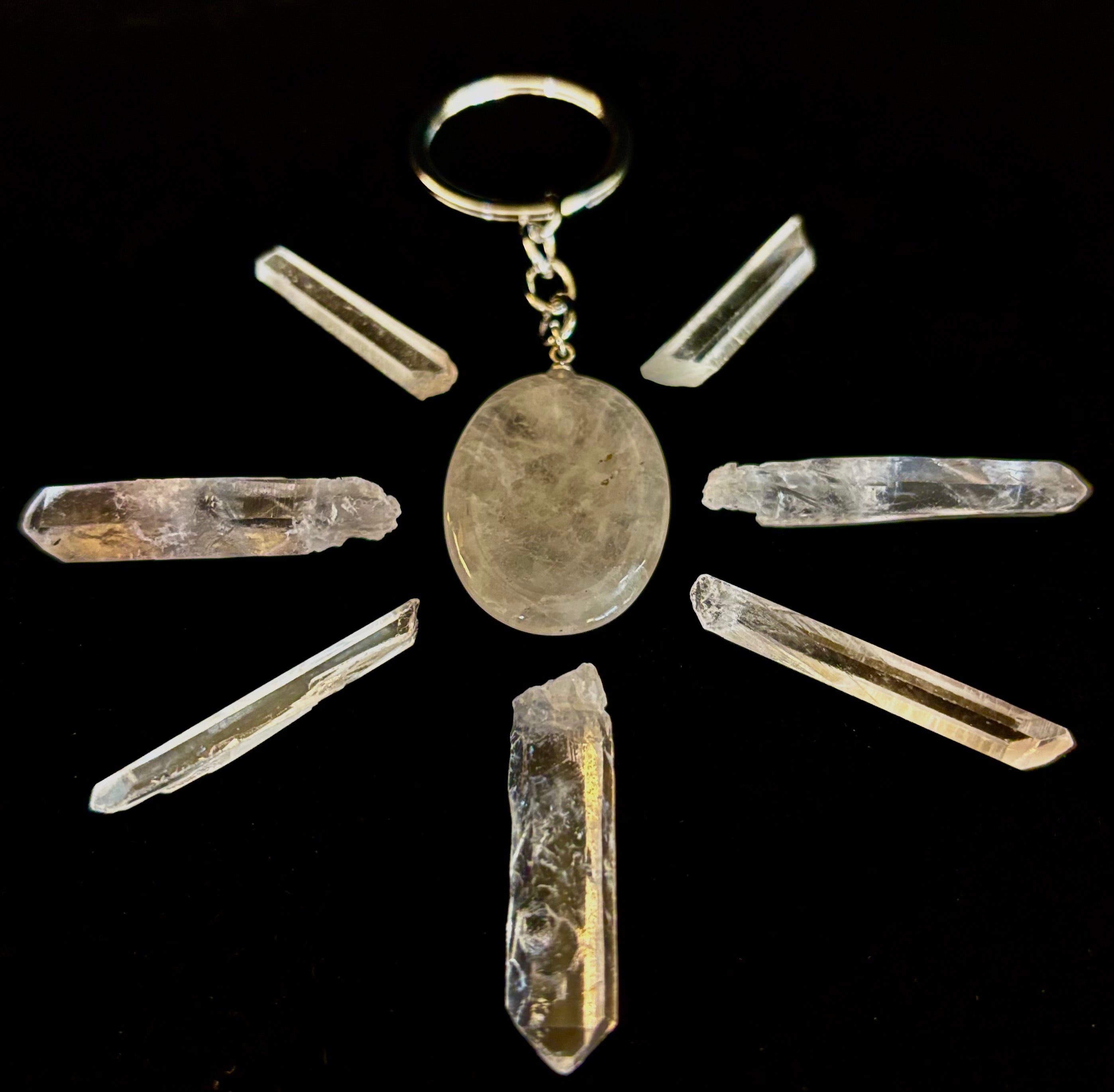 Natural Crystal Worry Stone Keychain – Amethyst, Clear Quartz, Obsidian, Tiger’s Eye, Green Aventurine & Rose Quartz (1.25”) | | Wiccan Center