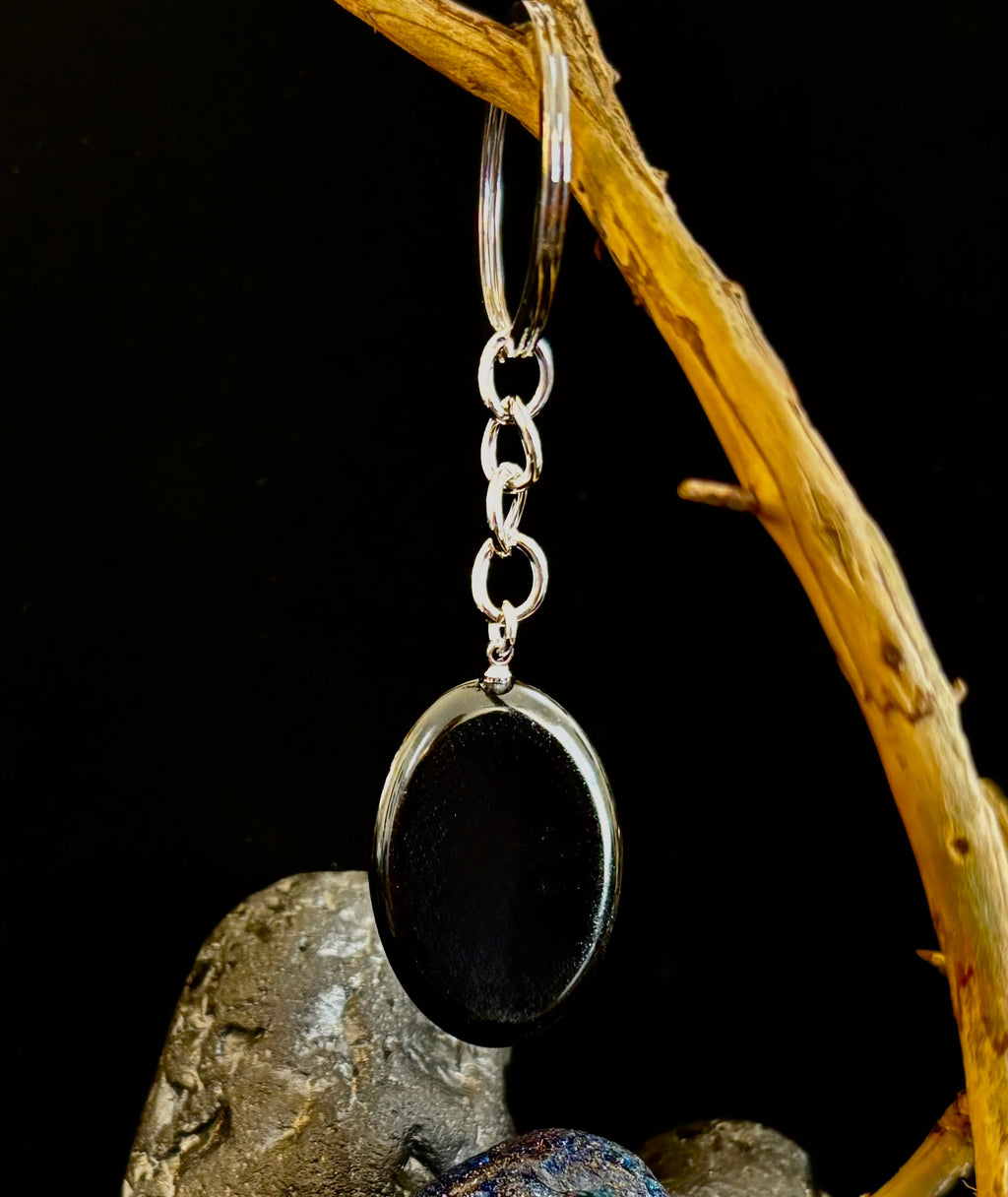 Natural Crystal Worry Stone Keychain – Amethyst, Clear Quartz, Obsidian, Tiger’s Eye, Green Aventurine & Rose Quartz (1.25”) | | Wiccan Center