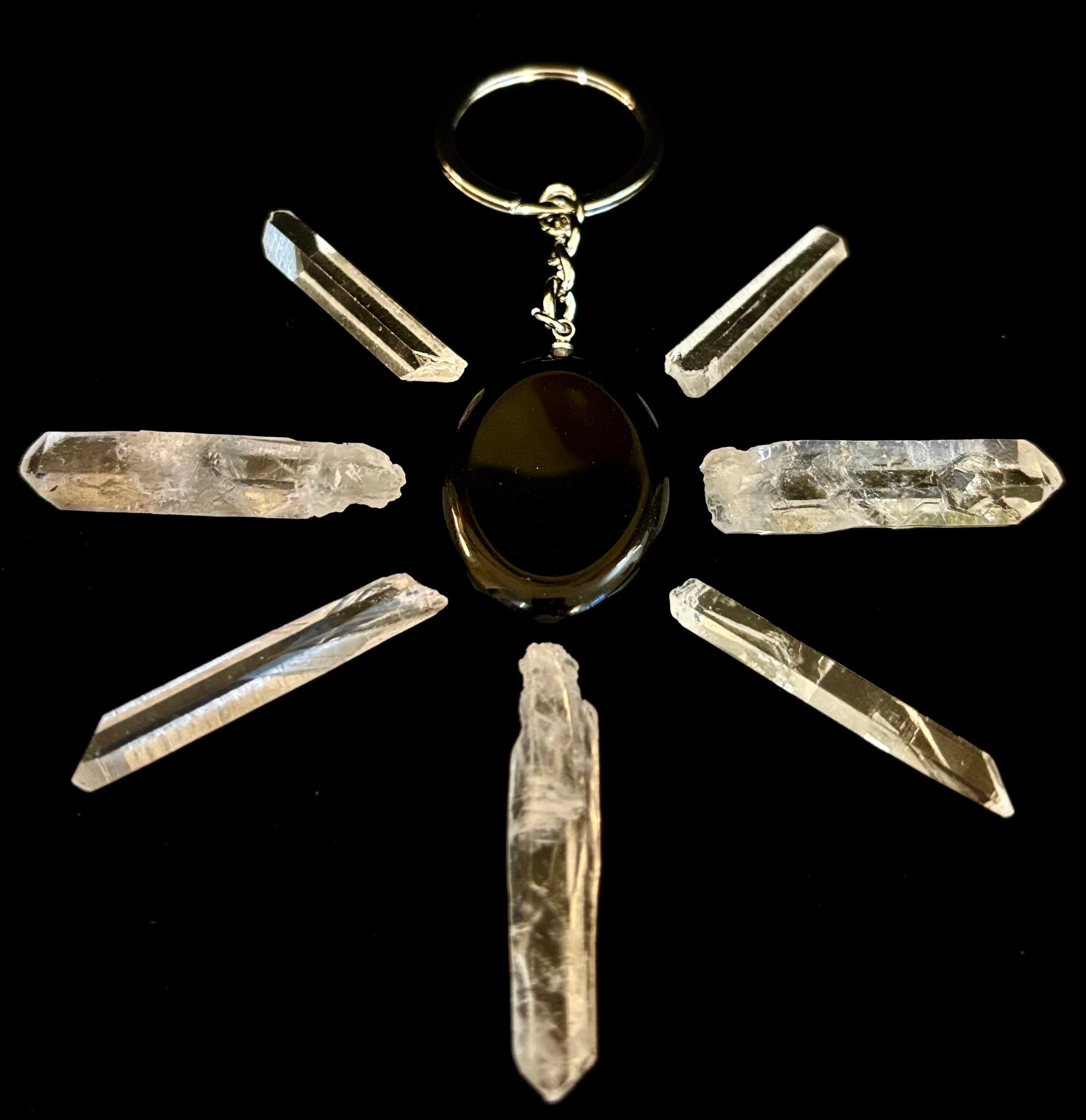Natural Crystal Worry Stone Keychain – Amethyst, Clear Quartz, Obsidian, Tiger’s Eye, Green Aventurine & Rose Quartz (1.25”) | | Wiccan Center