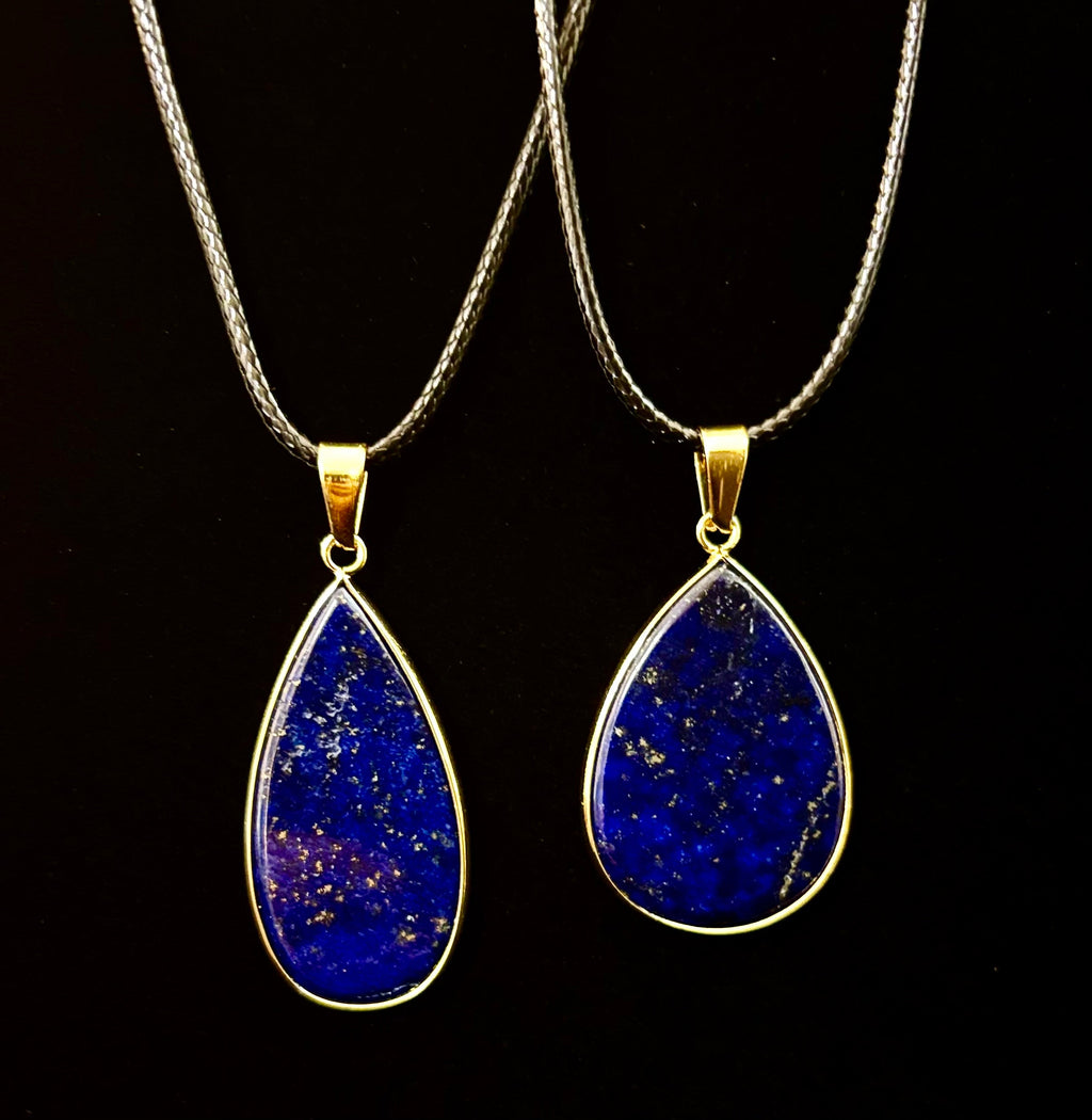 Royal Lapis Lazuli Pendant Necklace – Natural Blue Gemstone on 22” Leather Rope (2 Styles) | | Wiccan Center