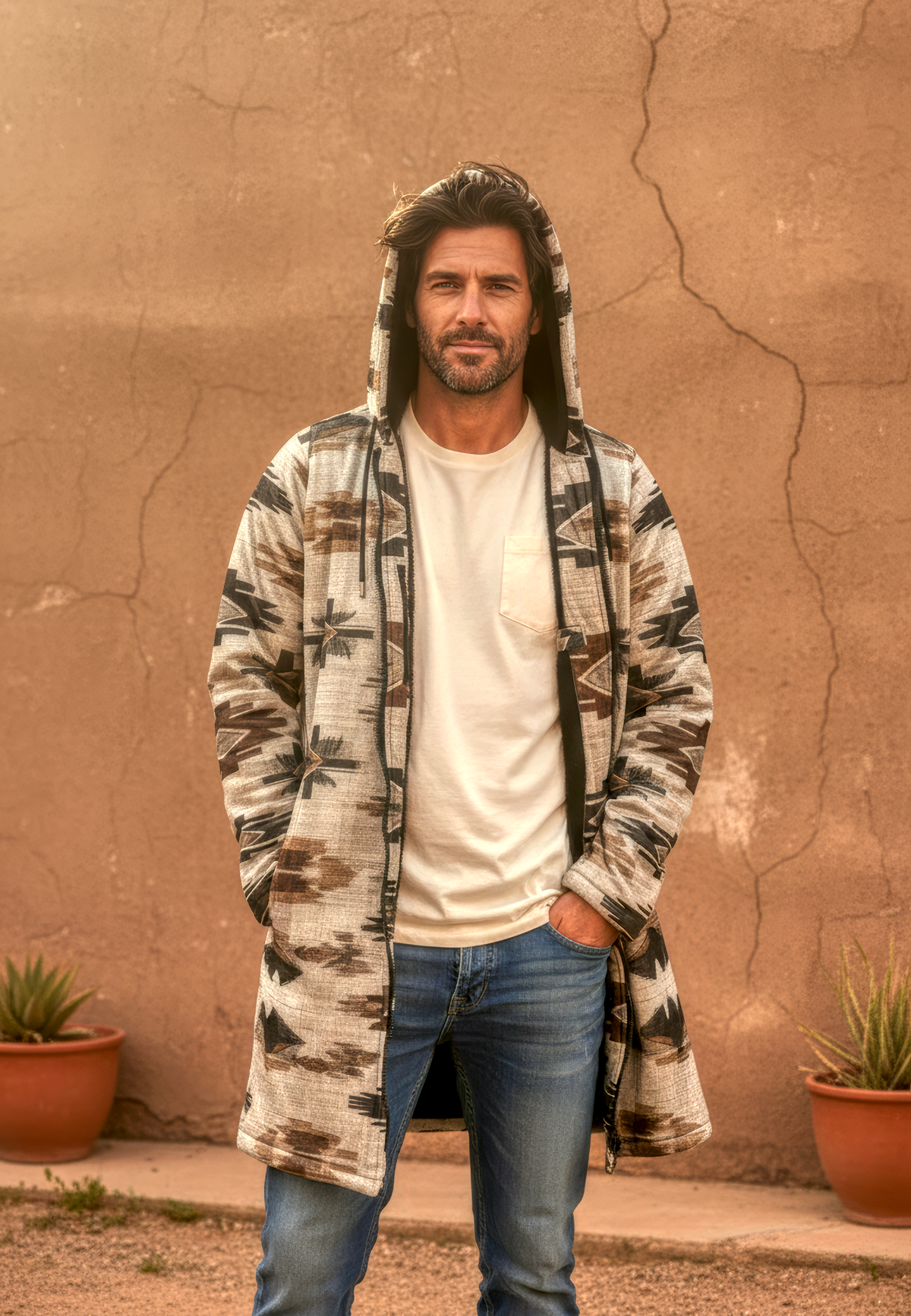 Ganado Tribal Cuddle Coat | Unisex Minky Sherpa Lined Coat with Hood, Zipper and Pockets | Women and Mens Festival Coat | Mountain Fashion | Zipper Cloak - AOP | Wiccan Center