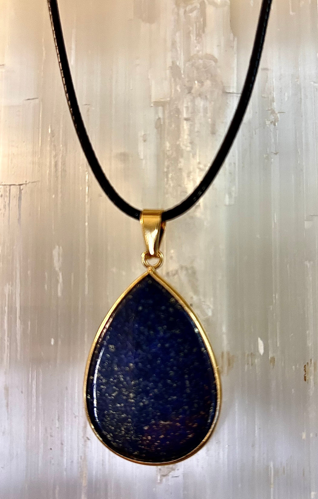 Royal Lapis Lazuli Pendant Necklace – Natural Blue Gemstone on 22” Leather Rope (2 Styles) | | Wiccan Center