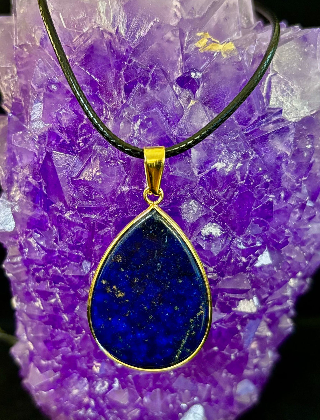 Royal Lapis Lazuli Pendant Necklace – Natural Blue Gemstone on 22” Leather Rope (2 Styles) | | Wiccan Center