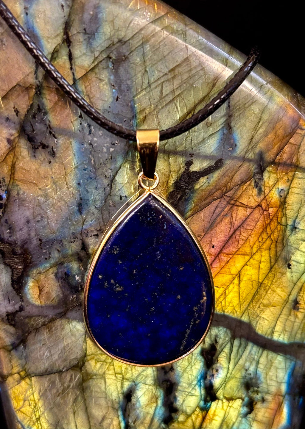 Royal Lapis Lazuli Pendant Necklace – Natural Blue Gemstone on 22” Leather Rope (2 Styles) | | Wiccan Center