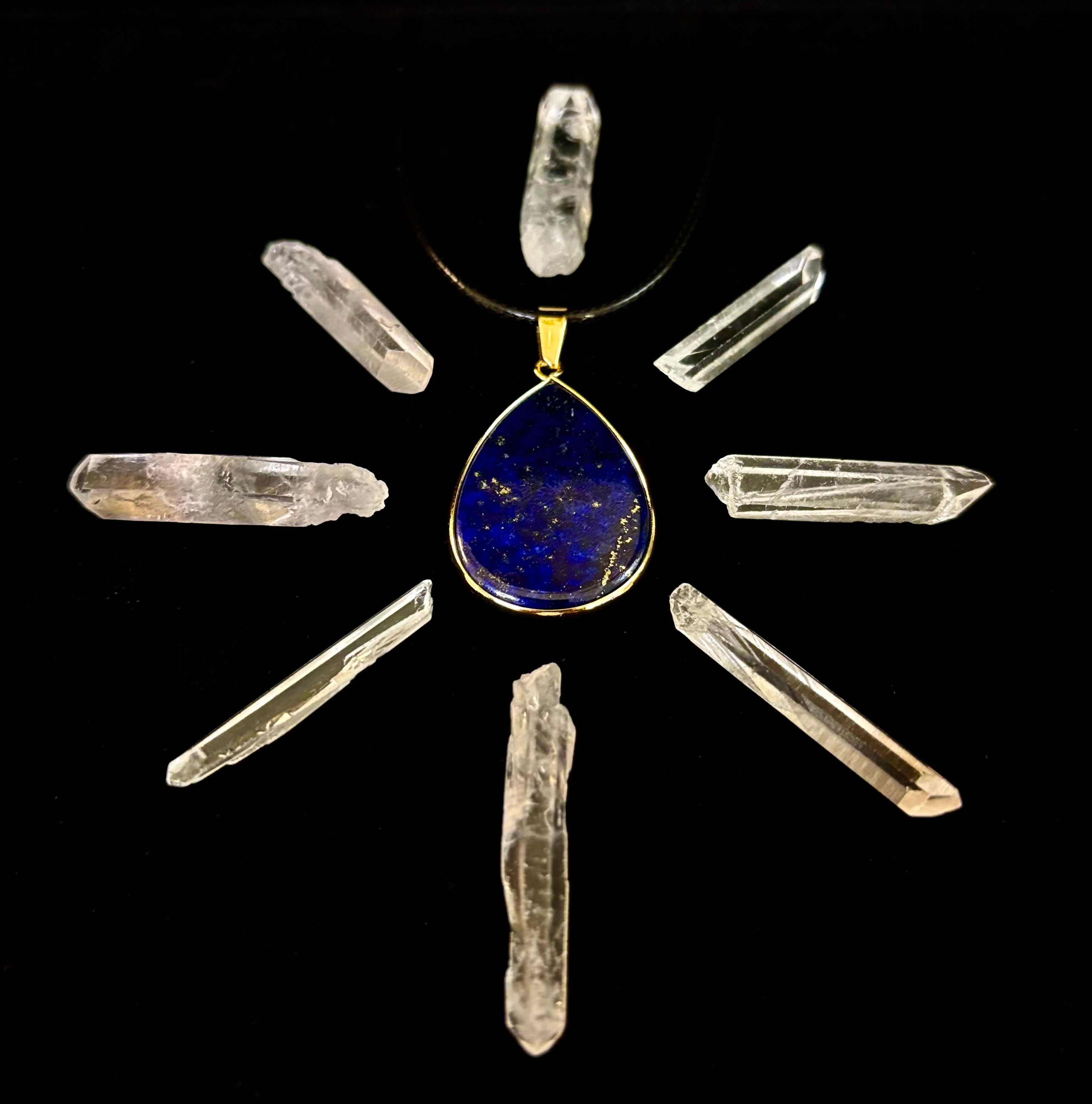 Royal Lapis Lazuli Pendant Necklace – Natural Blue Gemstone on 22” Leather Rope (2 Styles) | | Wiccan Center
