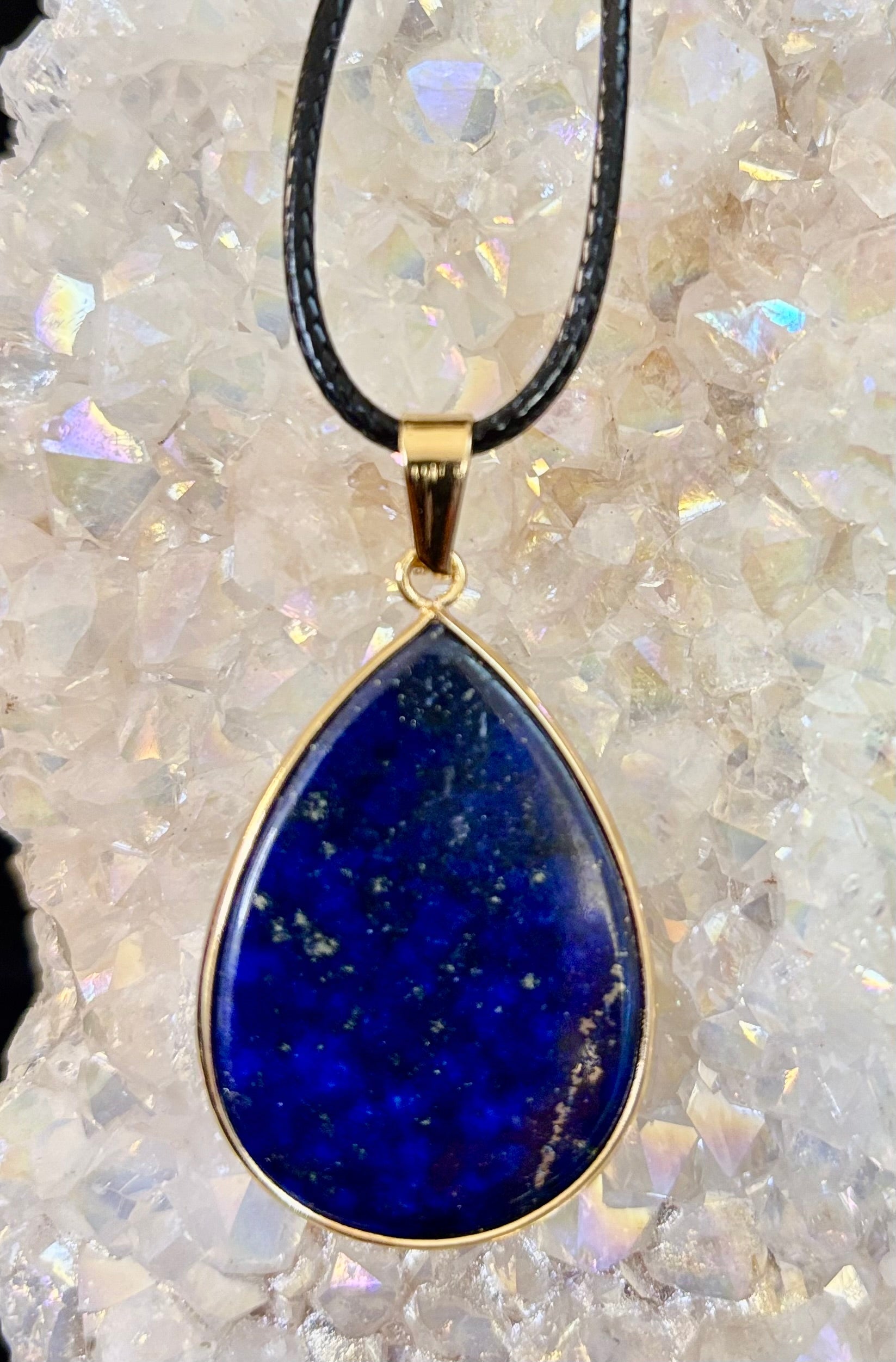 Royal Lapis Lazuli Pendant Necklace – Natural Blue Gemstone on 22” Leather Rope (2 Styles) | | Wiccan Center