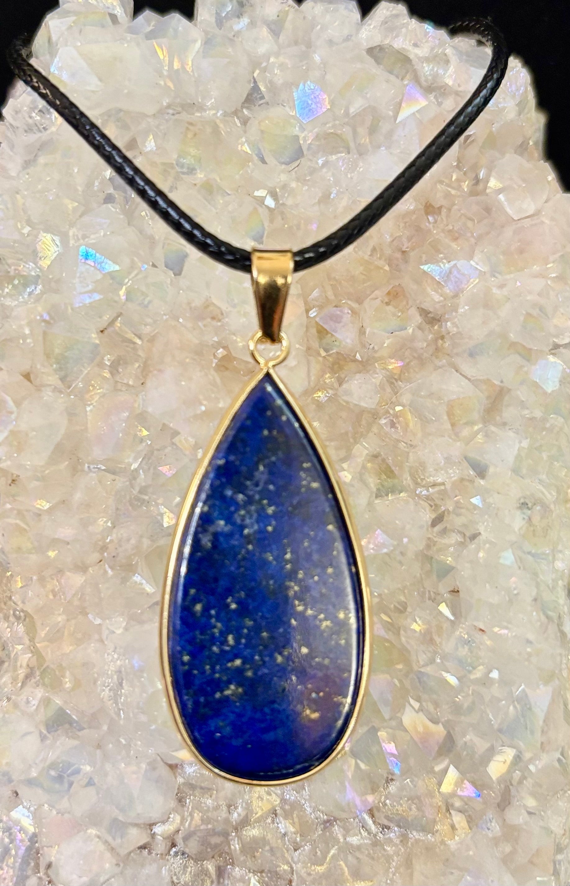 Royal Lapis Lazuli Pendant Necklace – Natural Blue Gemstone on 22” Leather Rope (2 Styles) | | Wiccan Center