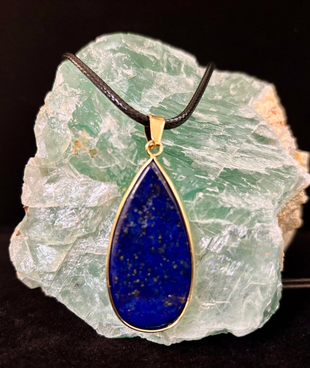 Royal Lapis Lazuli Pendant Necklace – Natural Blue Gemstone on 22” Leather Rope (2 Styles) | | Wiccan Center