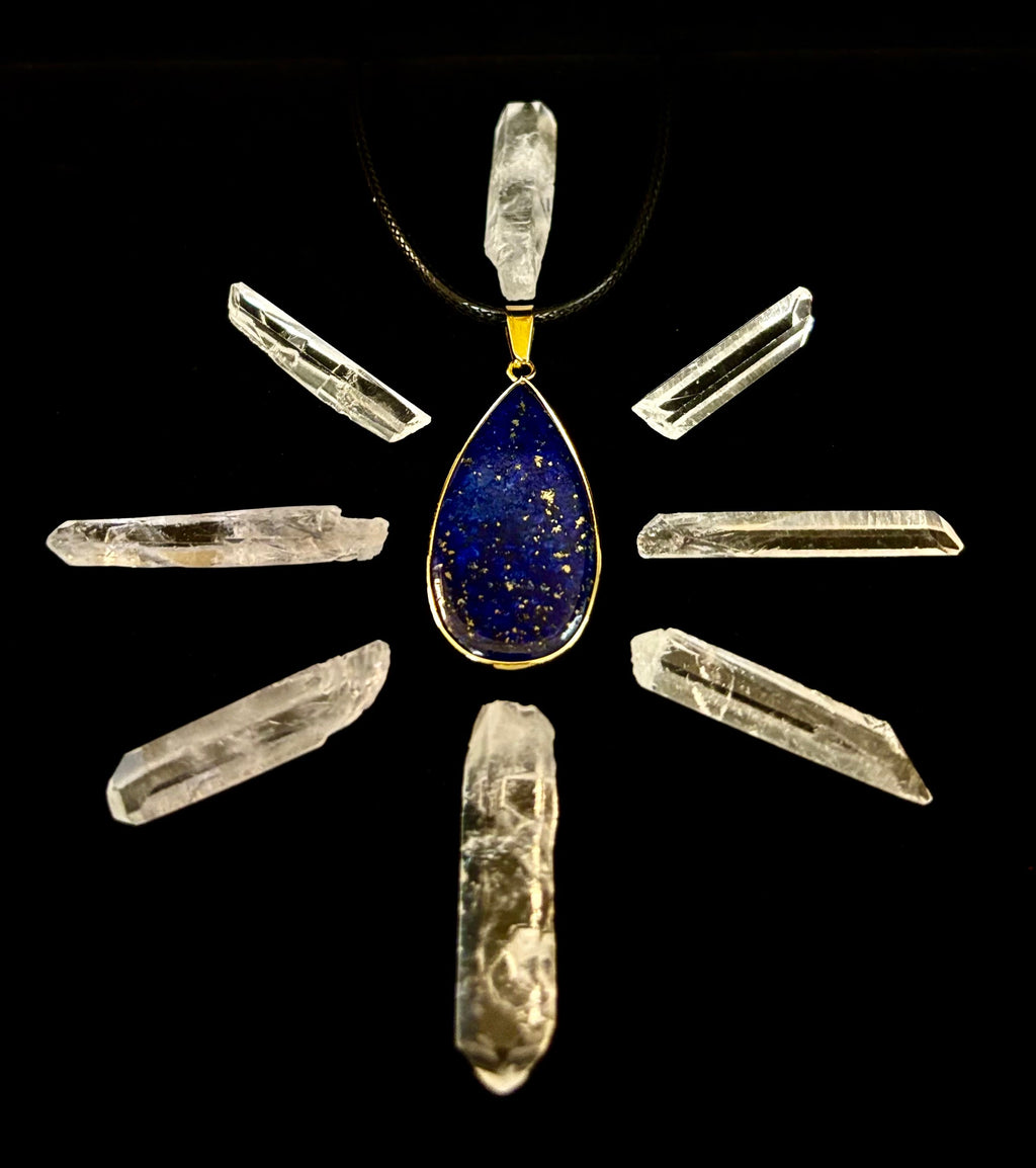 Royal Lapis Lazuli Pendant Necklace – Natural Blue Gemstone on 22” Leather Rope (2 Styles) | | Wiccan Center