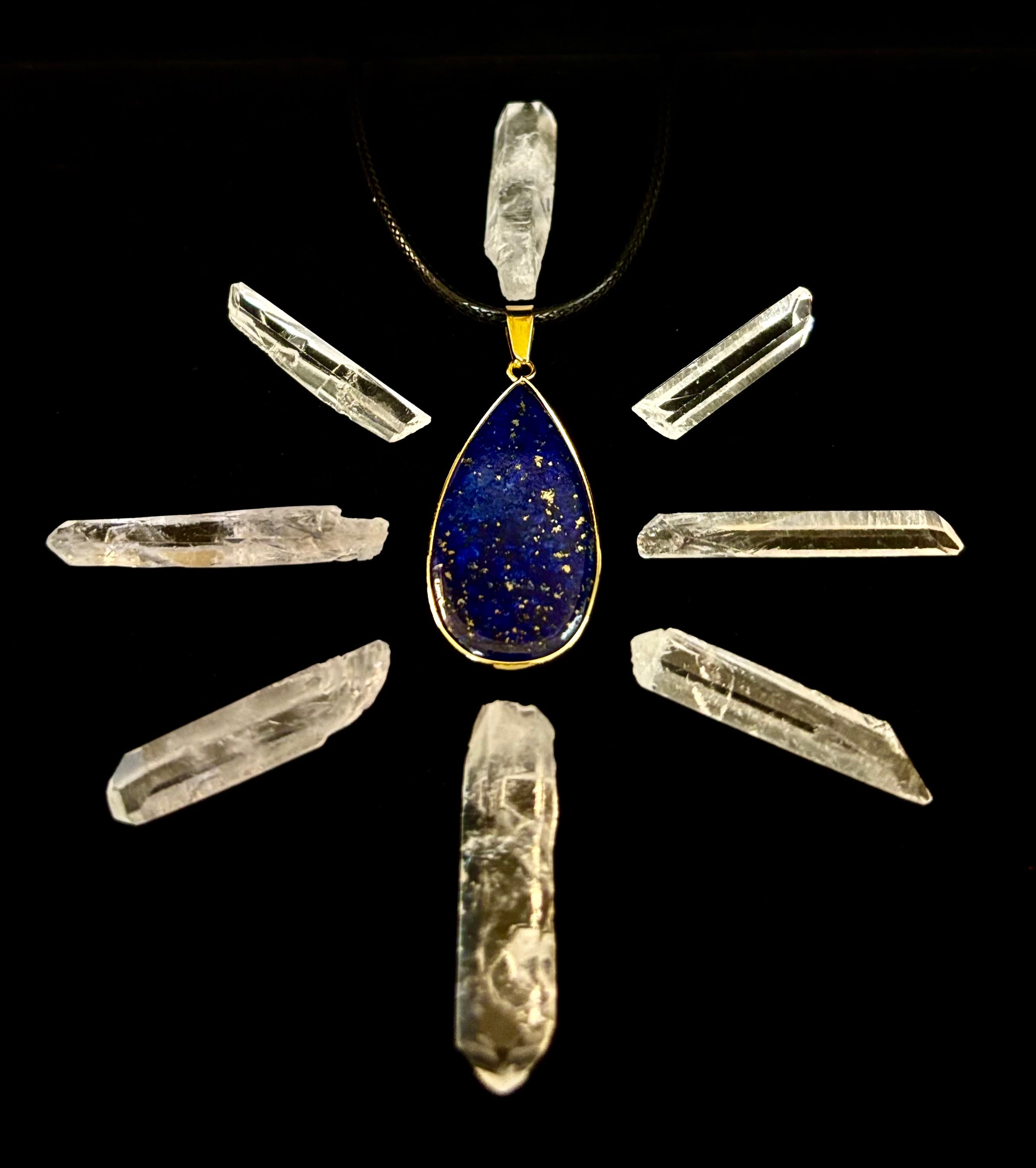 Royal Lapis Lazuli Pendant Necklace – Natural Blue Gemstone on 22” Leather Rope (2 Styles) | | Wiccan Center