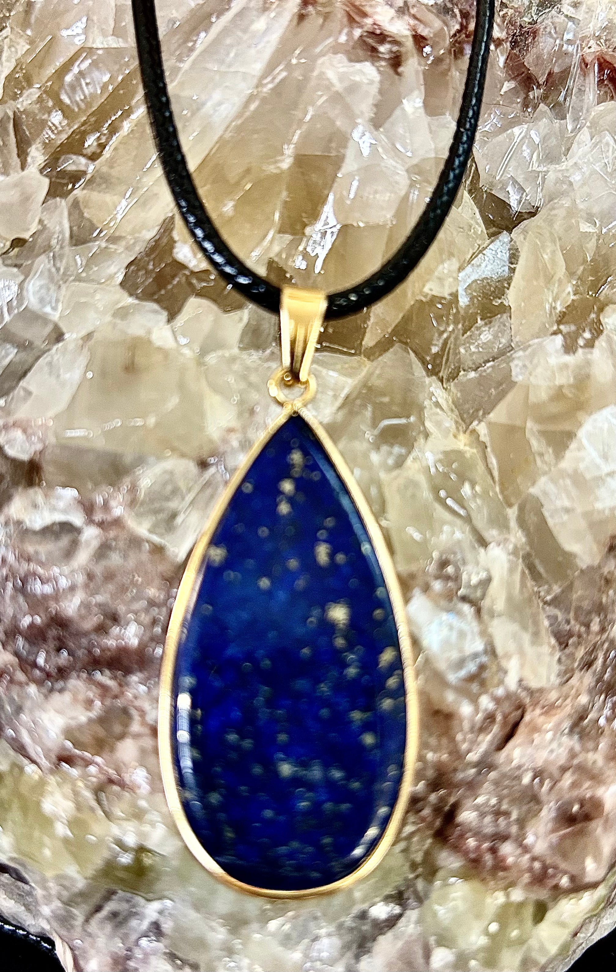 Royal Lapis Lazuli Pendant Necklace – Natural Blue Gemstone on 22” Leather Rope (2 Styles) | | Wiccan Center