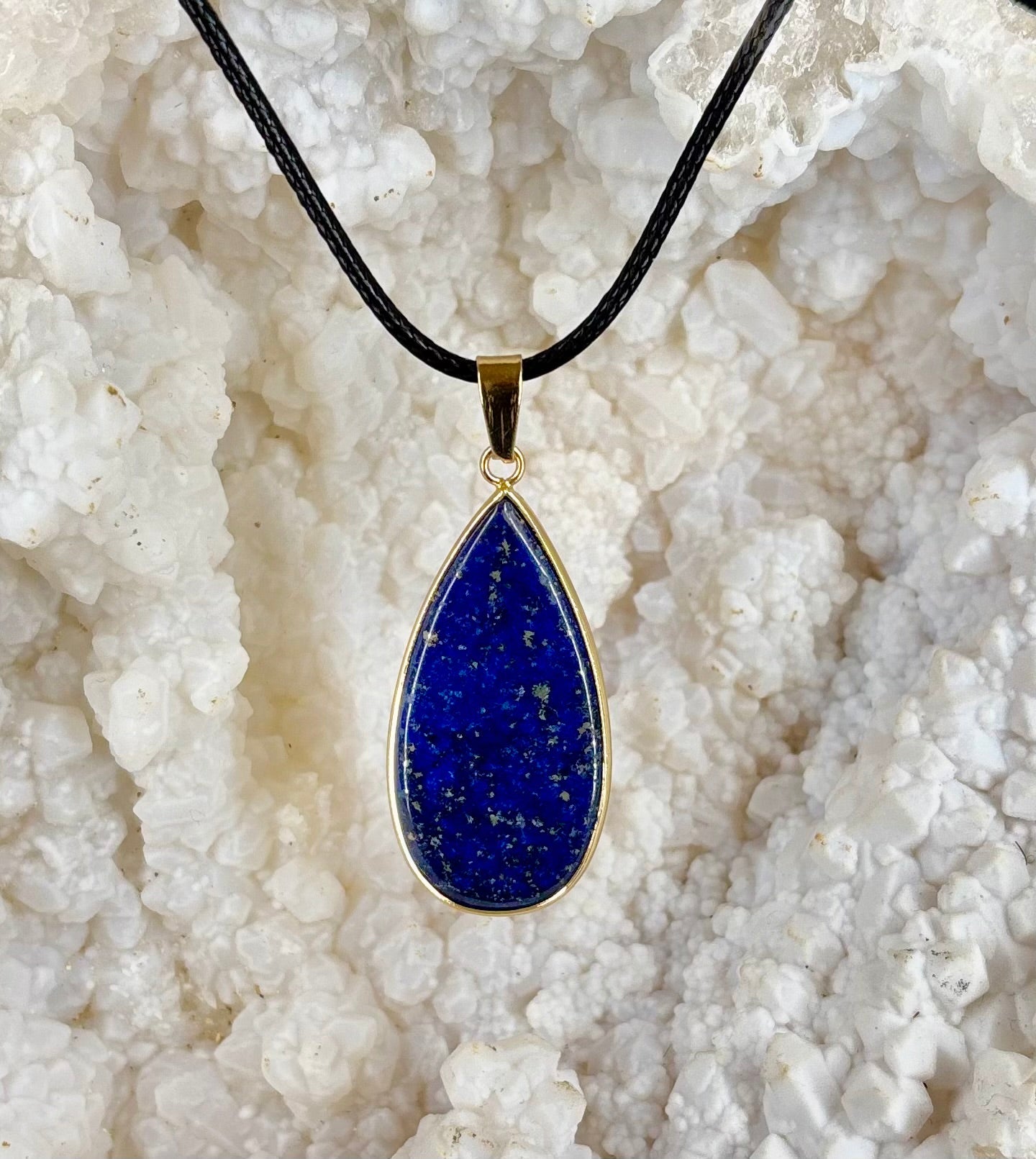 Royal Lapis Lazuli Pendant Necklace – Natural Blue Gemstone on 22” Leather Rope (2 Styles) | | Wiccan Center