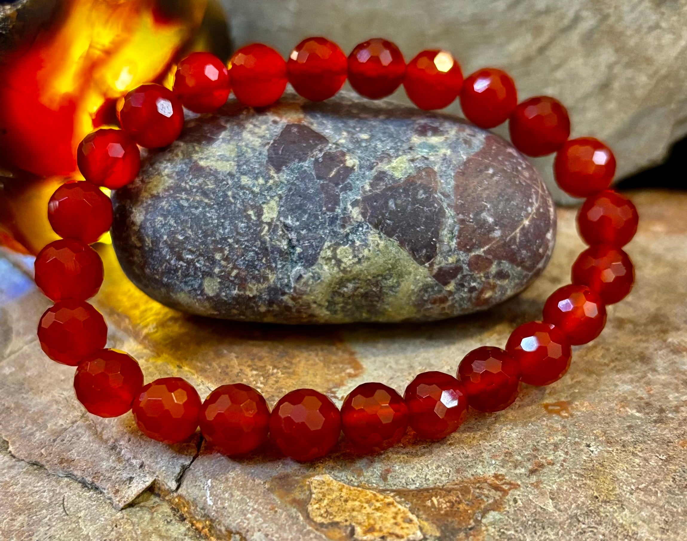 Red Agate Polyhedral Power Bracelet – Strength, Grounding & Vitality (8mm, Small–Medium Wrist) | | Wiccan Center