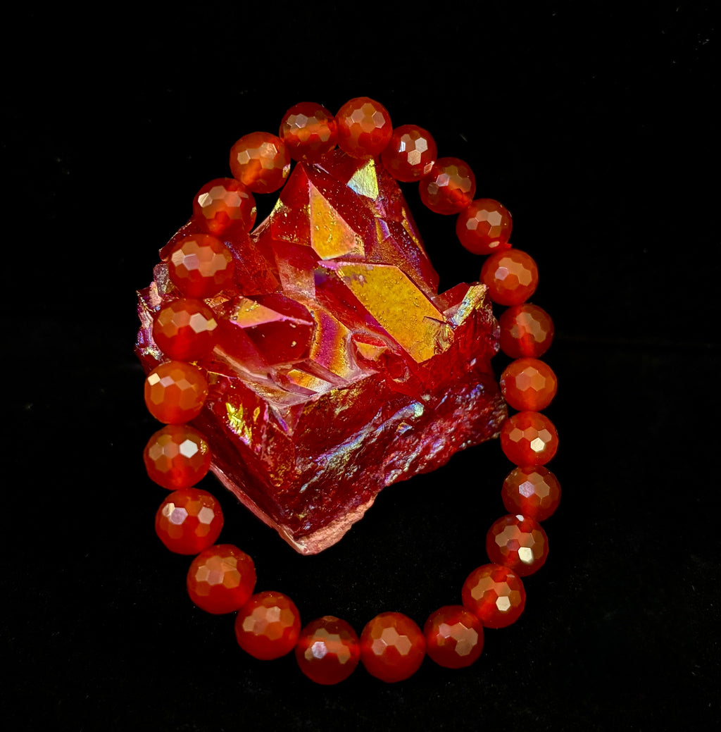 Red Agate Polyhedral Power Bracelet – Strength, Grounding & Vitality (8mm, Small–Medium Wrist) | | Wiccan Center
