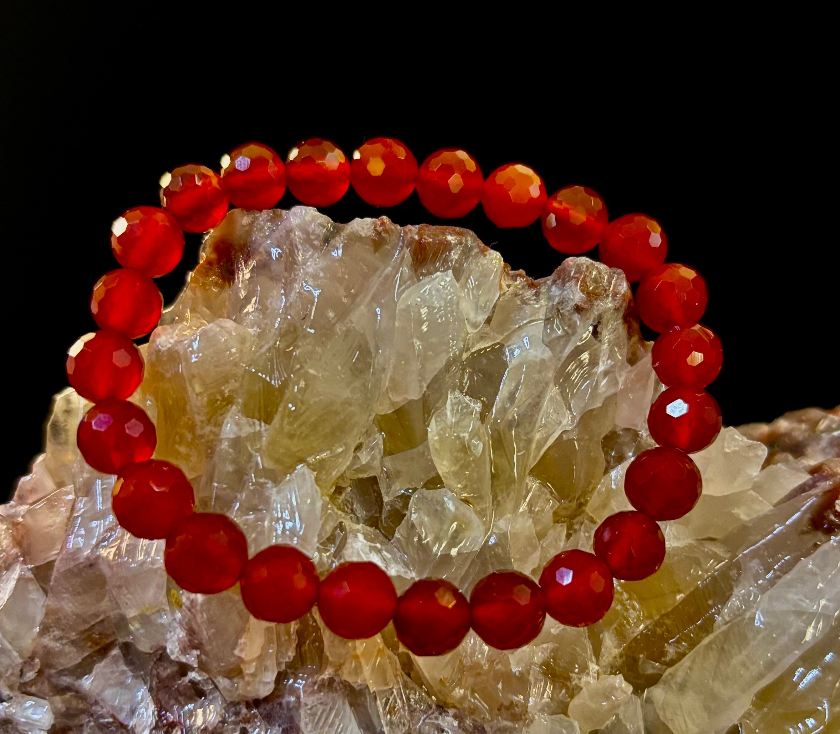 Red Agate Polyhedral Power Bracelet – Strength, Grounding & Vitality (8mm, Small–Medium Wrist) | | Wiccan Center