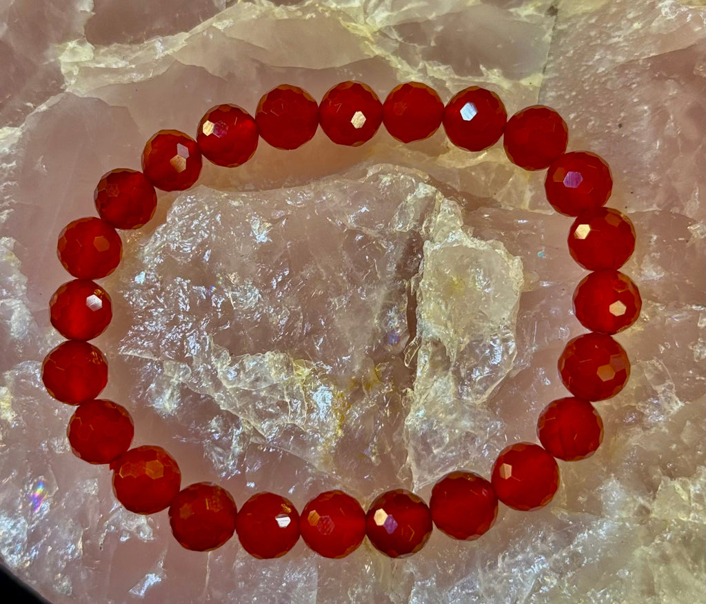 Red Agate Polyhedral Power Bracelet – Strength, Grounding & Vitality (8mm, Small–Medium Wrist) | | Wiccan Center