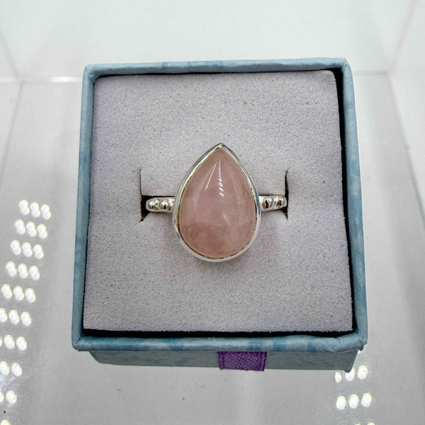 Sterling Silver Teardrop Rose Quartz - Size 9 - Loving, Soothing & Heart Opening | Rings | Wiccan Center