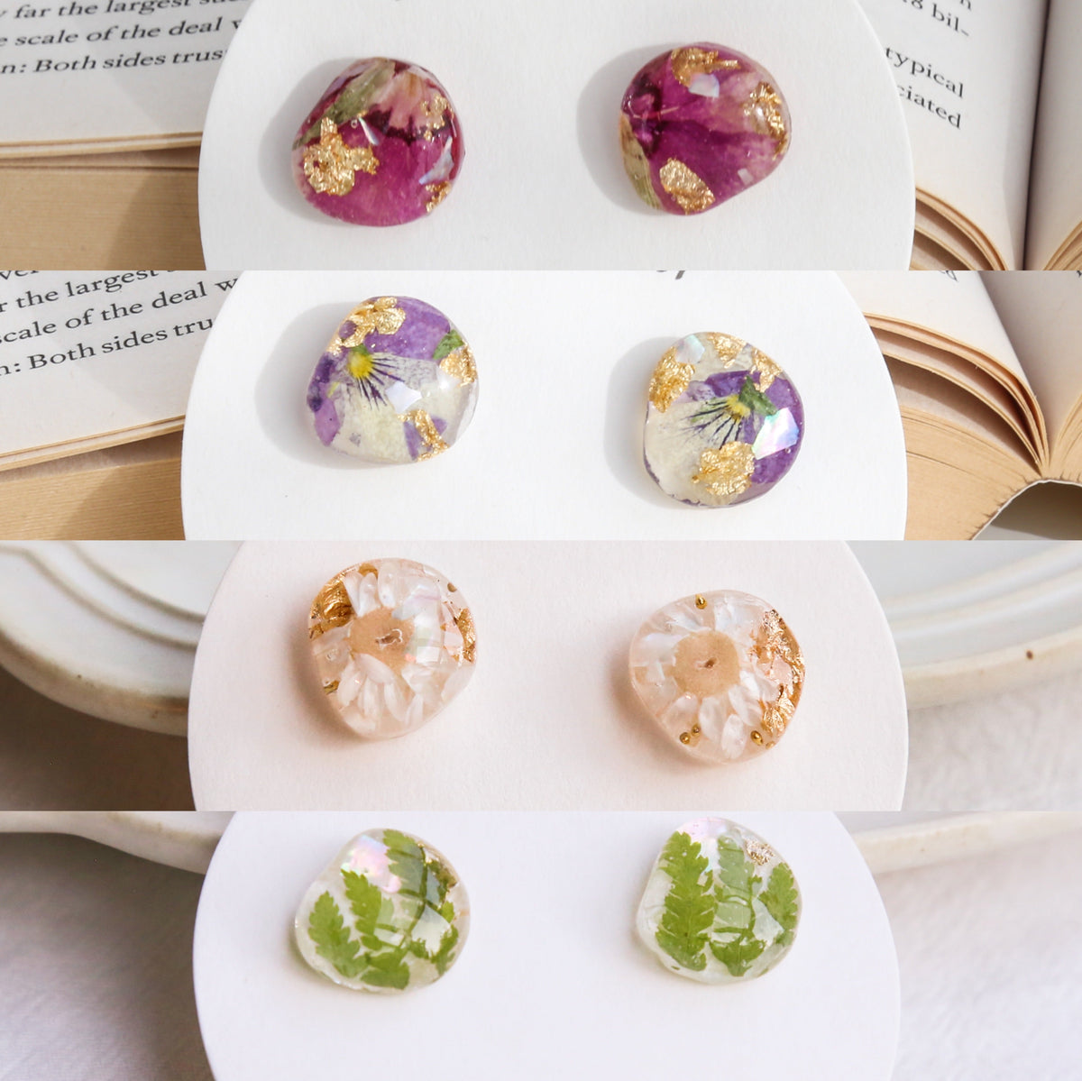 Real Flower Resin Stud Earrings