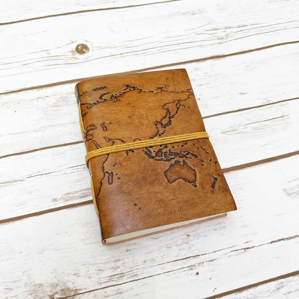 Vintage World Map 7x5 Handmade Leather Journal | Journal | Wiccan Center