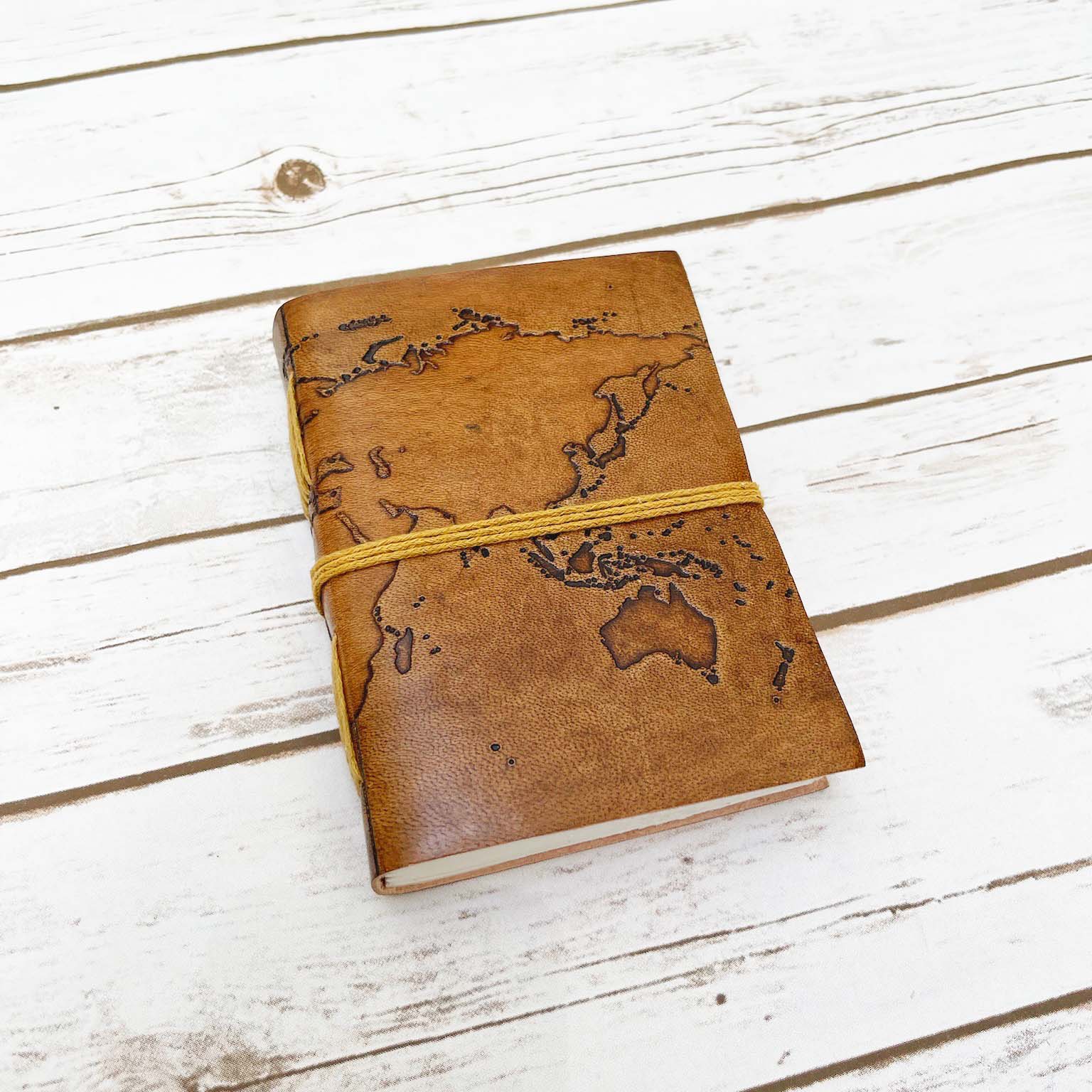 Vintage World Map 7x5 Handmade Leather Journal | Journal | Wiccan Center