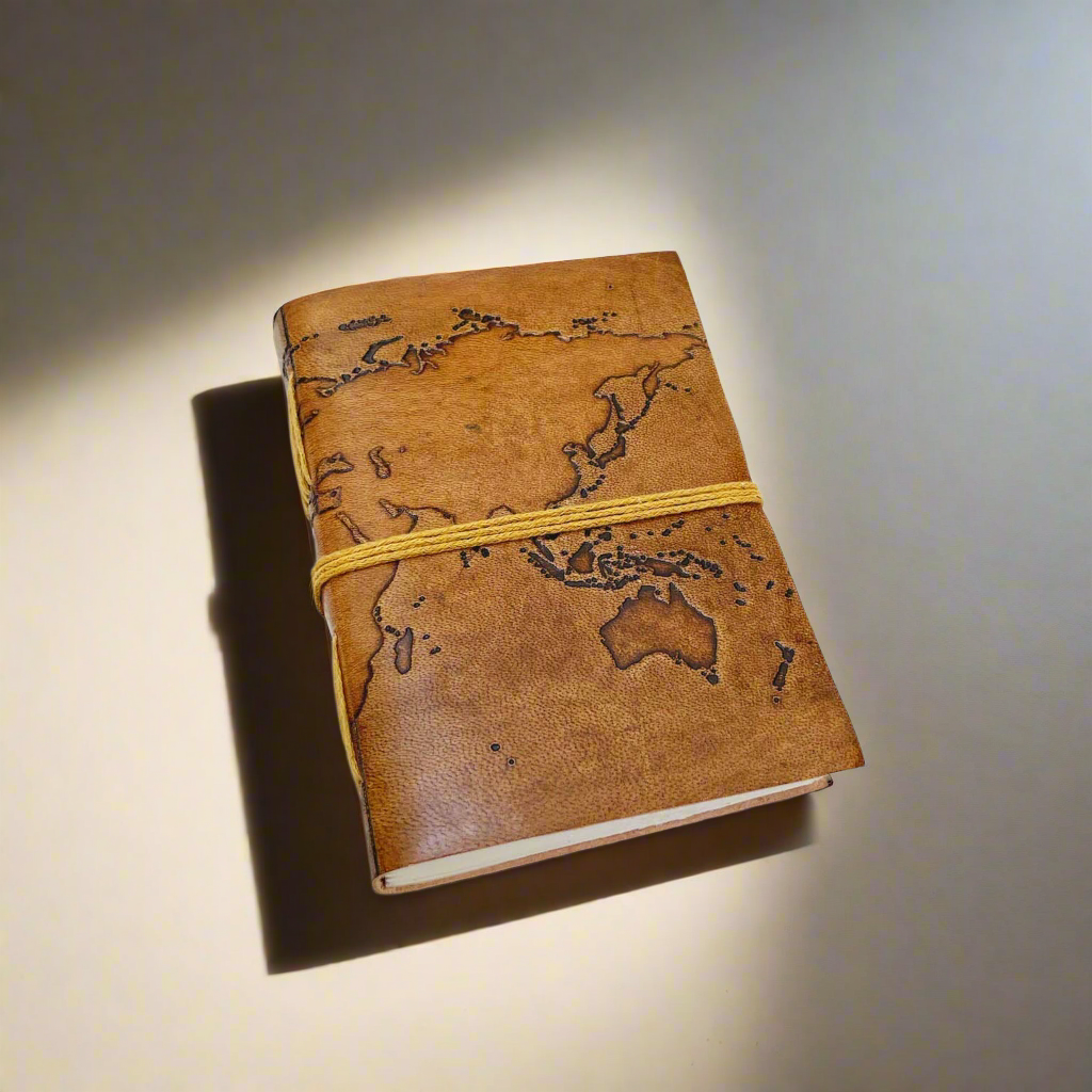 Vintage World Map 7x5 Handmade Leather Journal | Journal | Wiccan Center
