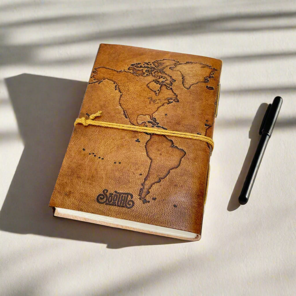Vintage World Map 7x5 Handmade Leather Journal | Journal | Wiccan Center