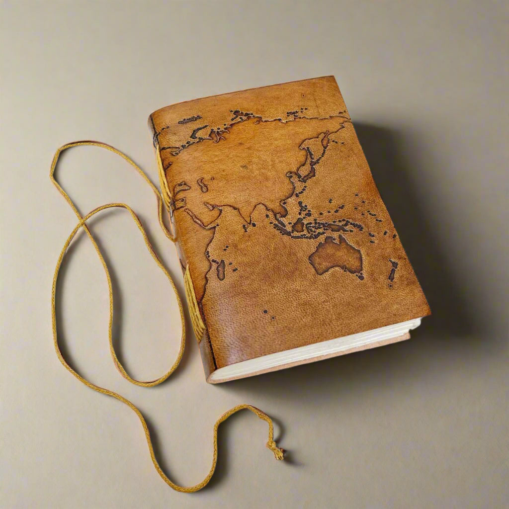 Vintage World Map 7x5 Handmade Leather Journal | Journal | Wiccan Center