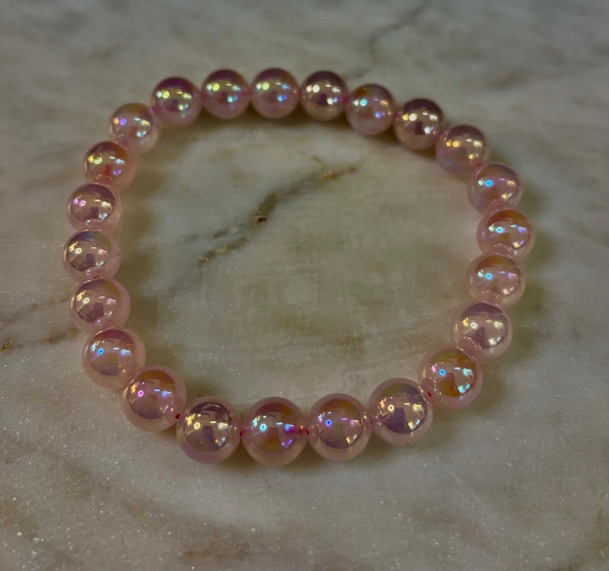 Aura Rose Quartz 8mm Reiki-Infused Love & Healing Crystal Bracelet (7.5” Medium Wrists) | | Wiccan Center