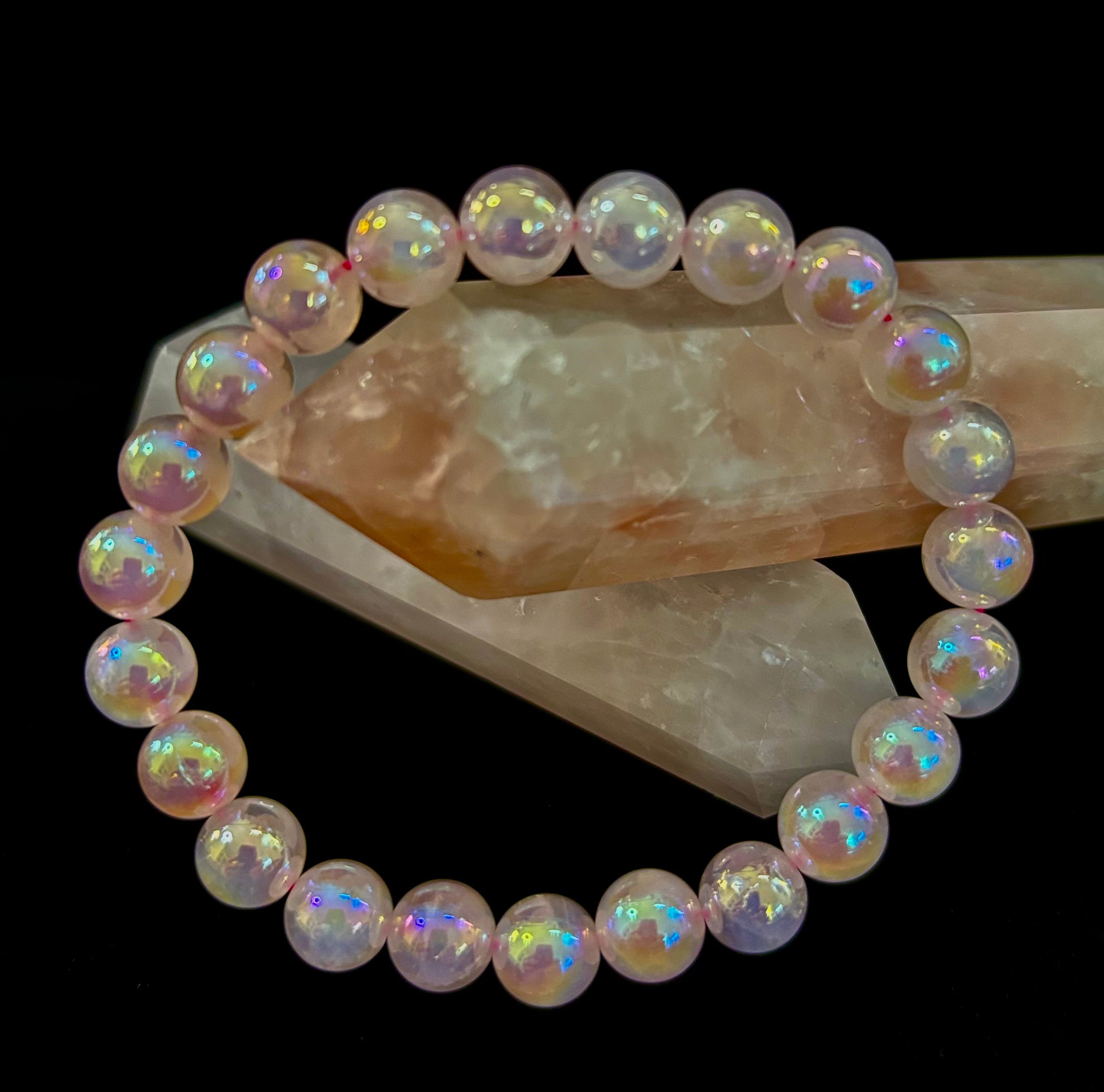 Aura Rose Quartz 8mm Reiki-Infused Love & Healing Crystal Bracelet (7.5” Medium Wrists) | | Wiccan Center