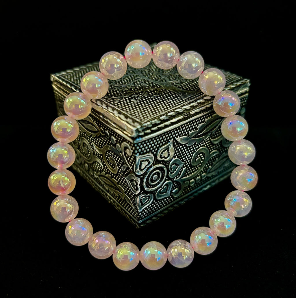 Aura Rose Quartz 8mm Reiki-Infused Love & Healing Crystal Bracelet (7.5” Medium Wrists) | | Wiccan Center