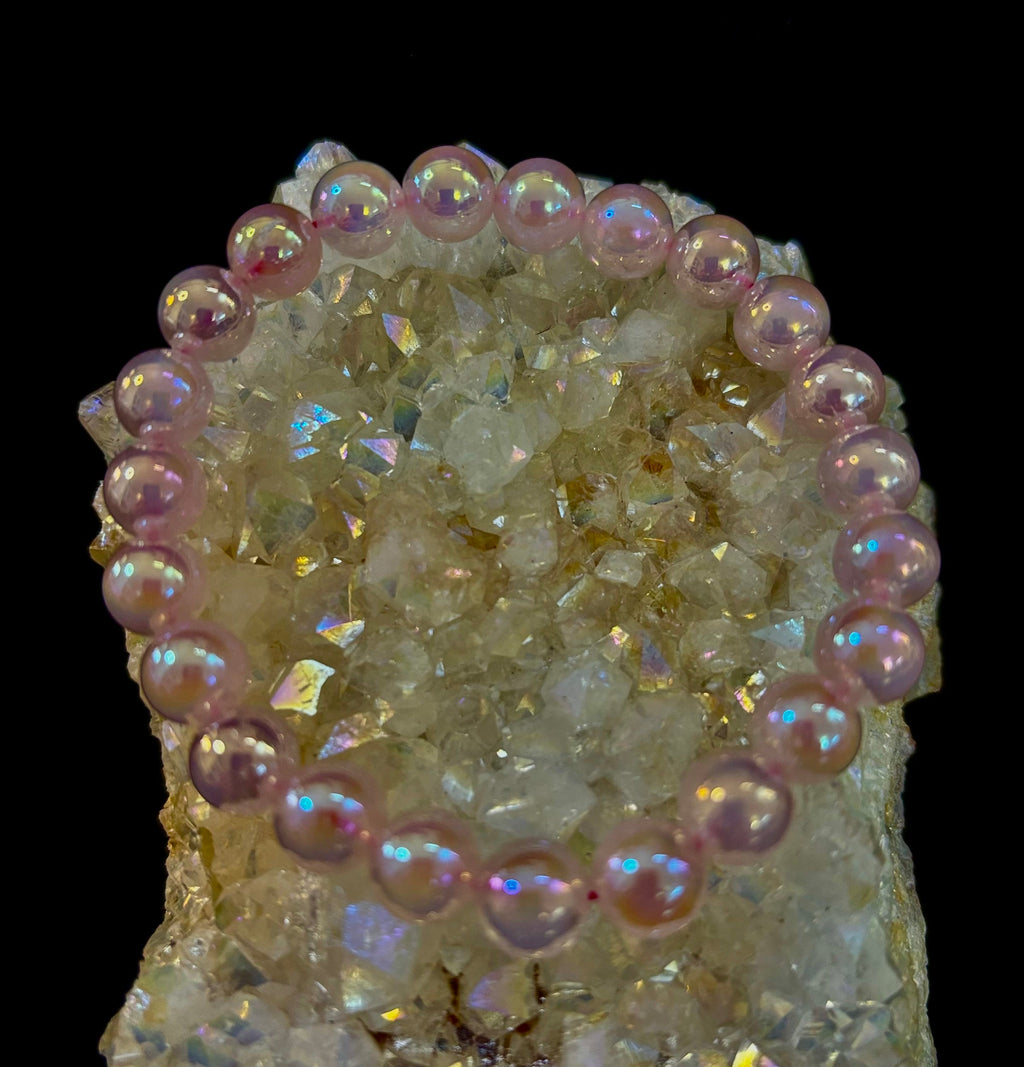 Aura Rose Quartz 8mm Reiki-Infused Love & Healing Crystal Bracelet (7.5” Medium Wrists) | | Wiccan Center