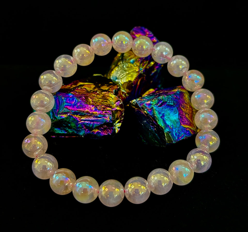 Aura Rose Quartz 8mm Reiki-Infused Love & Healing Crystal Bracelet (7.5” Medium Wrists) | | Wiccan Center