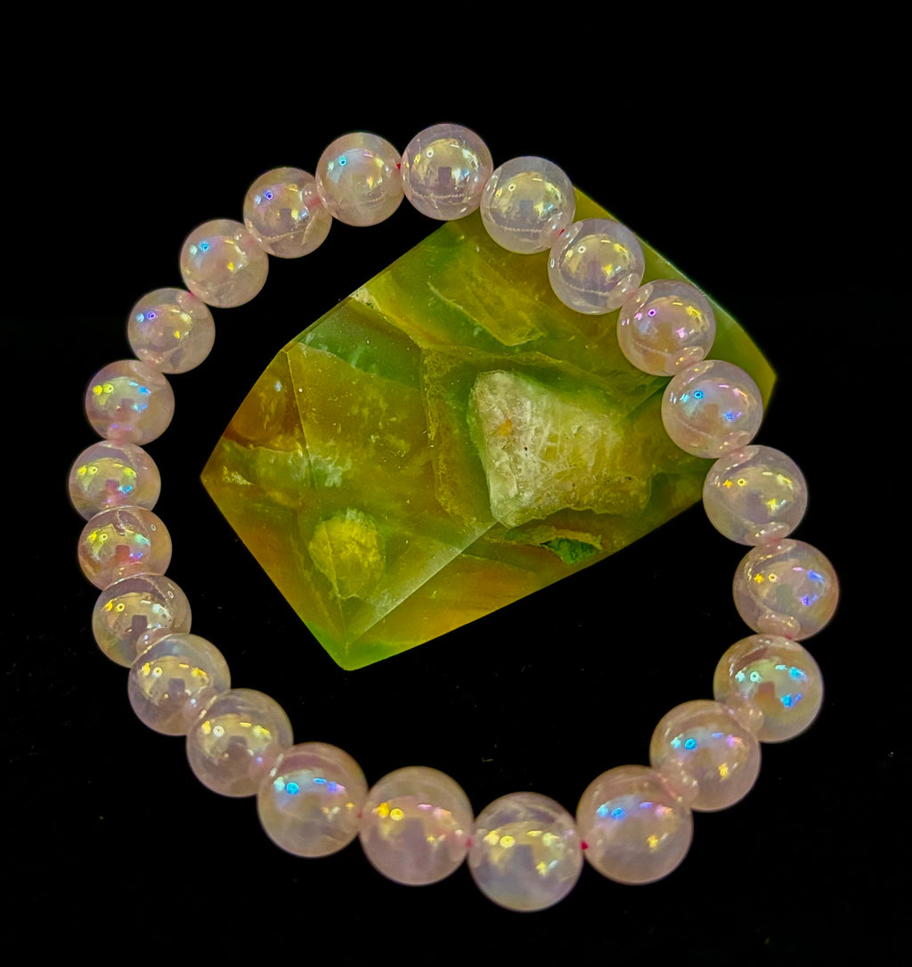 Aura Rose Quartz 8mm Reiki-Infused Love & Healing Crystal Bracelet (7.5” Medium Wrists) | | Wiccan Center