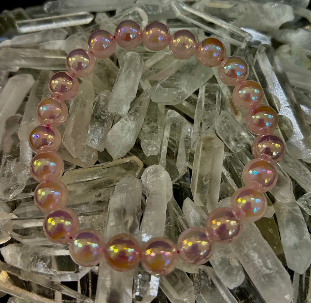 Aura Rose Quartz 8mm Reiki-Infused Love & Healing Crystal Bracelet (7.5” Medium Wrists) | | Wiccan Center