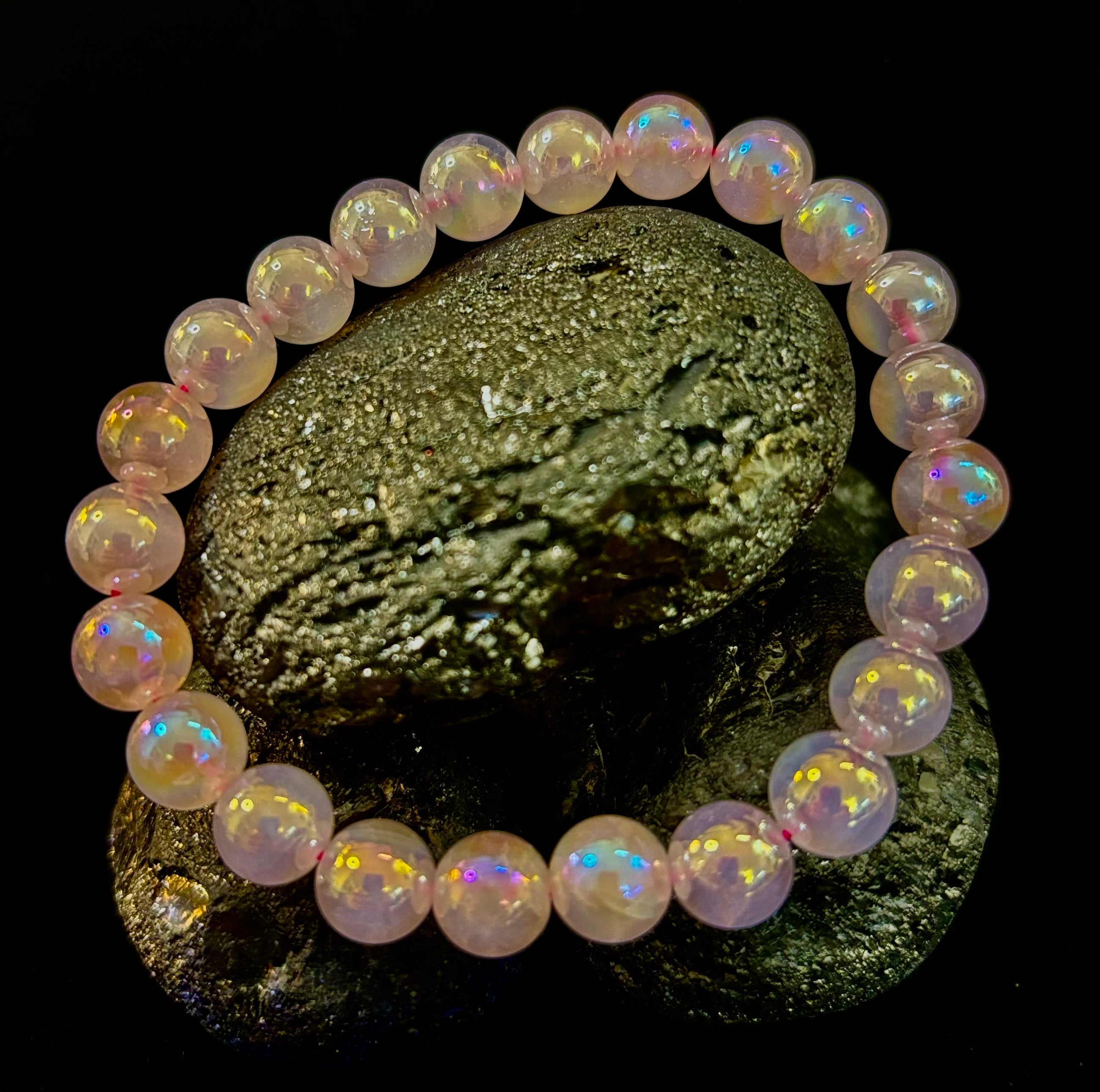 Aura Rose Quartz 8mm Reiki-Infused Love & Healing Crystal Bracelet (7.5” Medium Wrists) | | Wiccan Center