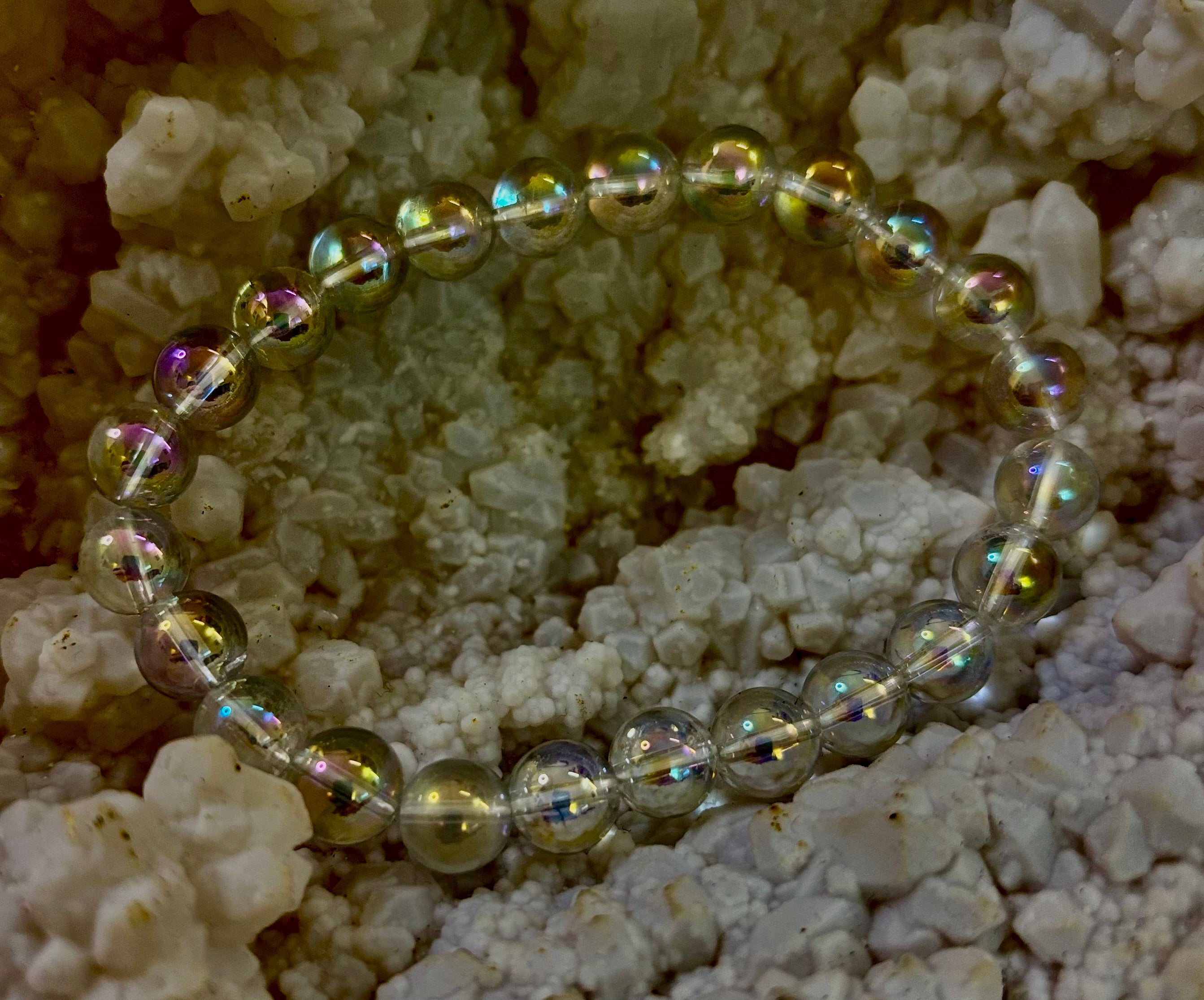 Angel Aura Clear Quartz 8mm Reiki-Infused Healing Crystal Bracelet (7.5” Medium Wrists) | | Wiccan Center