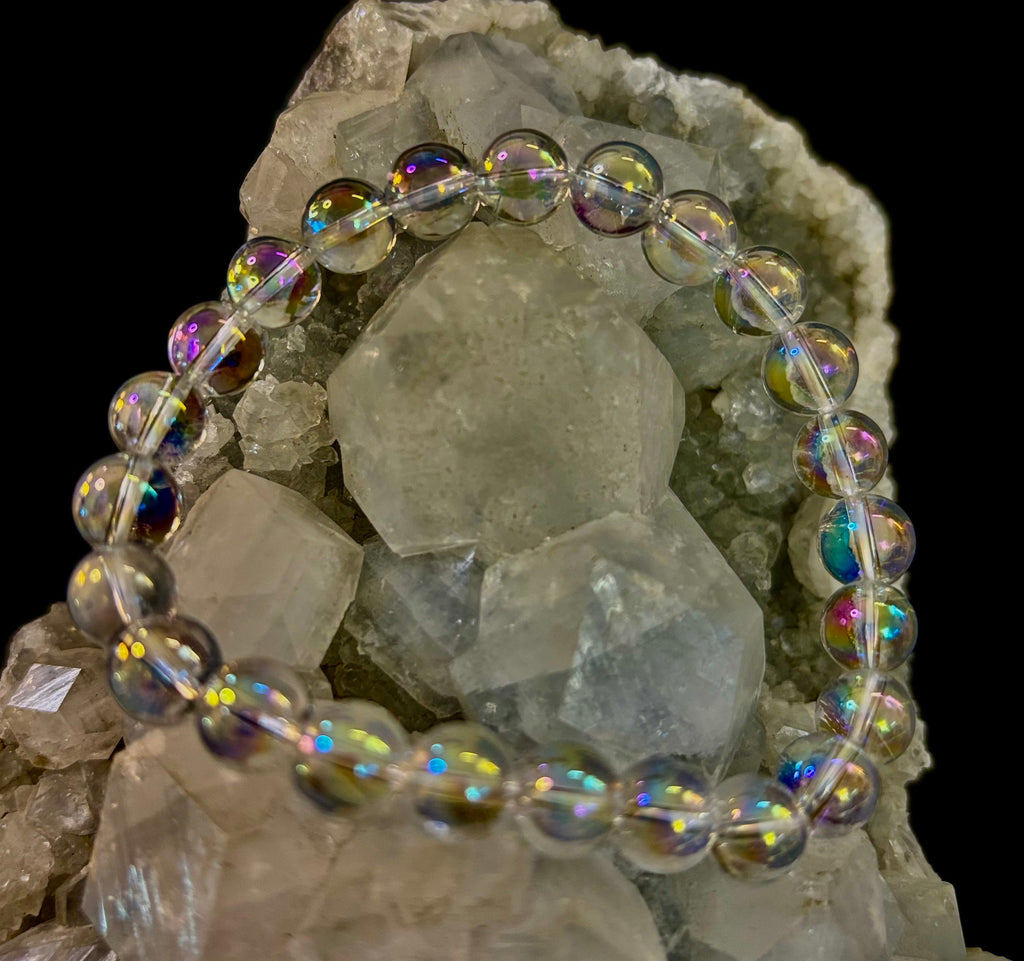 Angel Aura Clear Quartz 8mm Reiki-Infused Healing Crystal Bracelet (7.5” Medium Wrists) | | Wiccan Center