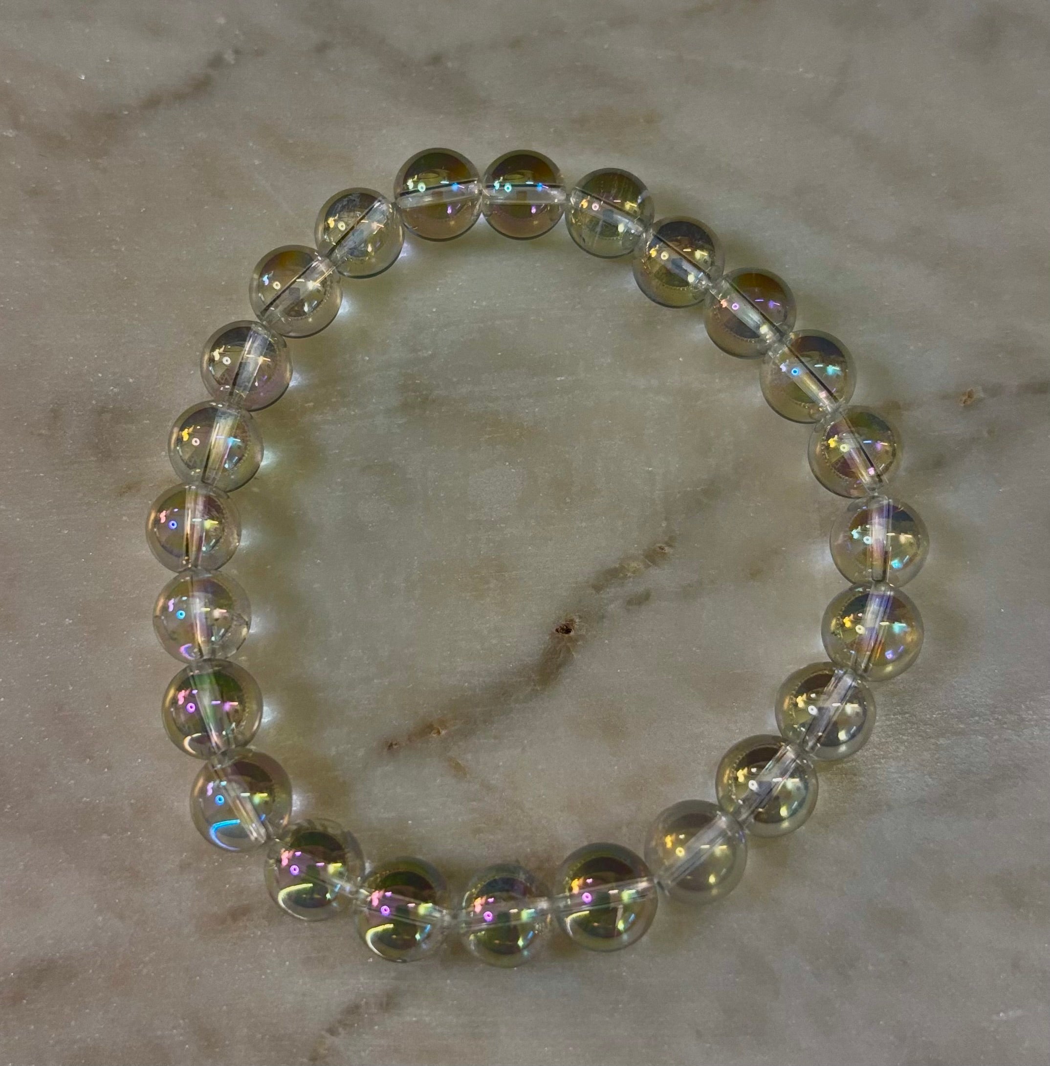 Angel Aura Clear Quartz 8mm Reiki-Infused Healing Crystal Bracelet (7.5” Medium Wrists) | | Wiccan Center