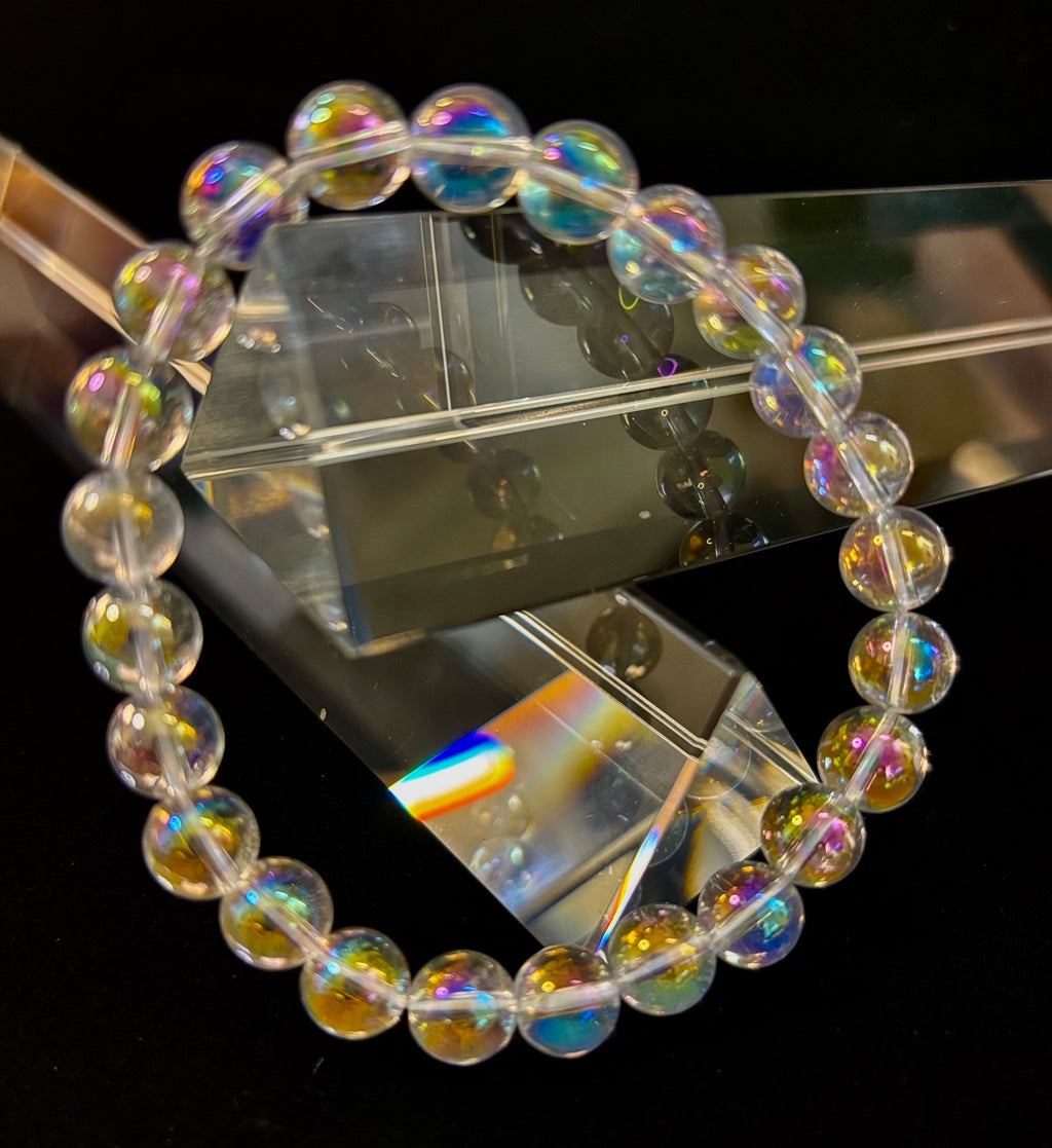 Angel Aura Clear Quartz 8mm Reiki-Infused Healing Crystal Bracelet (7.5” Medium Wrists) | | Wiccan Center