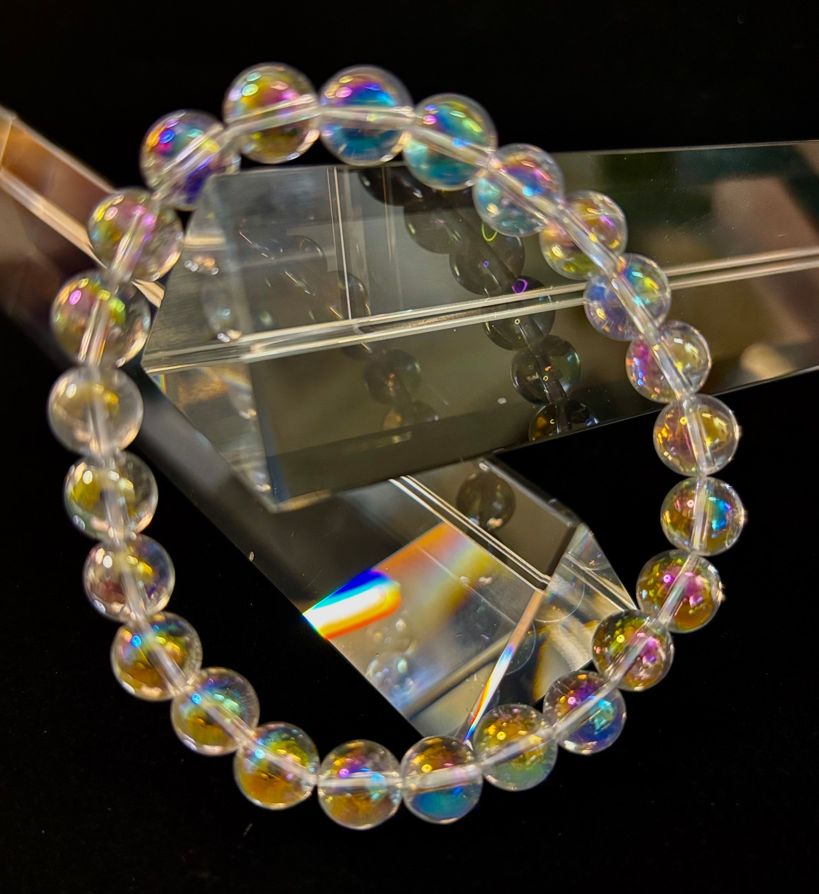Angel Aura Clear Quartz 8mm Reiki-Infused Healing Crystal Bracelet (7.5” Medium Wrists) | | Wiccan Center