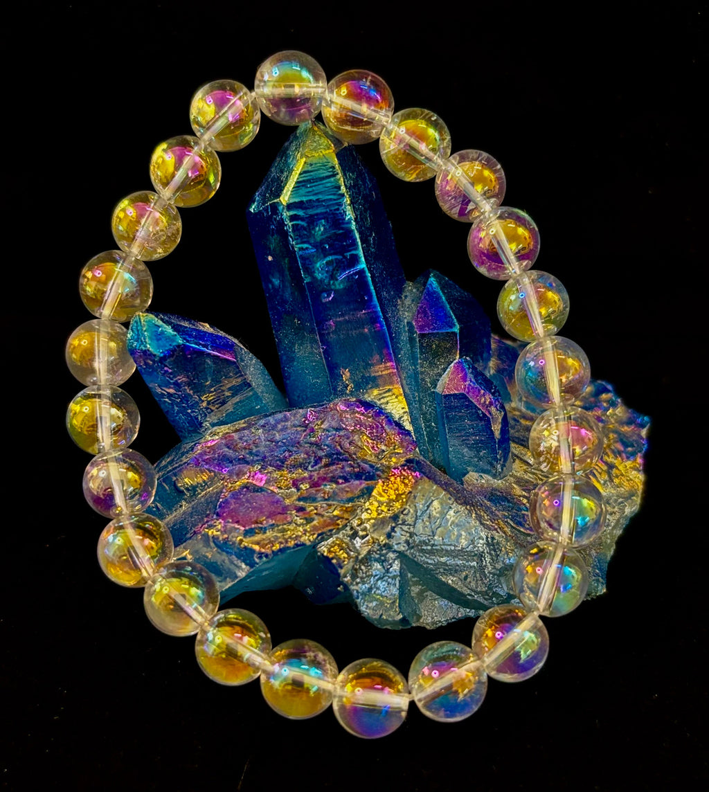 Angel Aura Clear Quartz 8mm Reiki-Infused Healing Crystal Bracelet (7.5” Medium Wrists) | | Wiccan Center