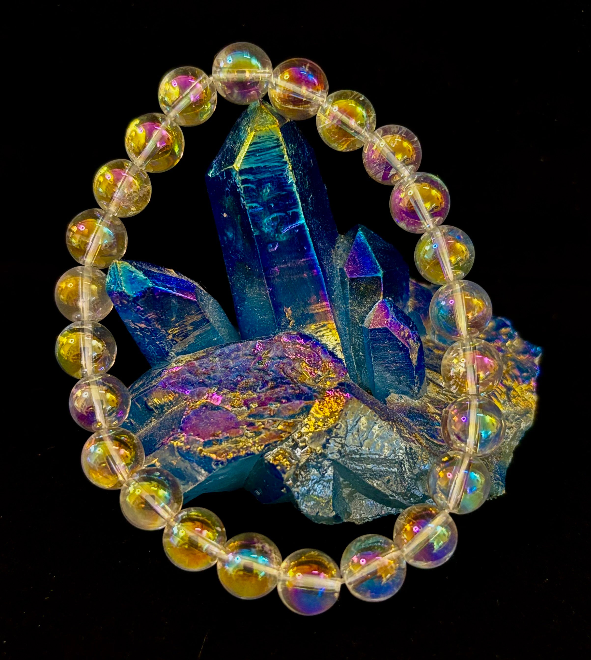 Angel Aura Clear Quartz 8mm Reiki-Infused Healing Crystal Bracelet (7.5” Medium Wrists) | | Wiccan Center