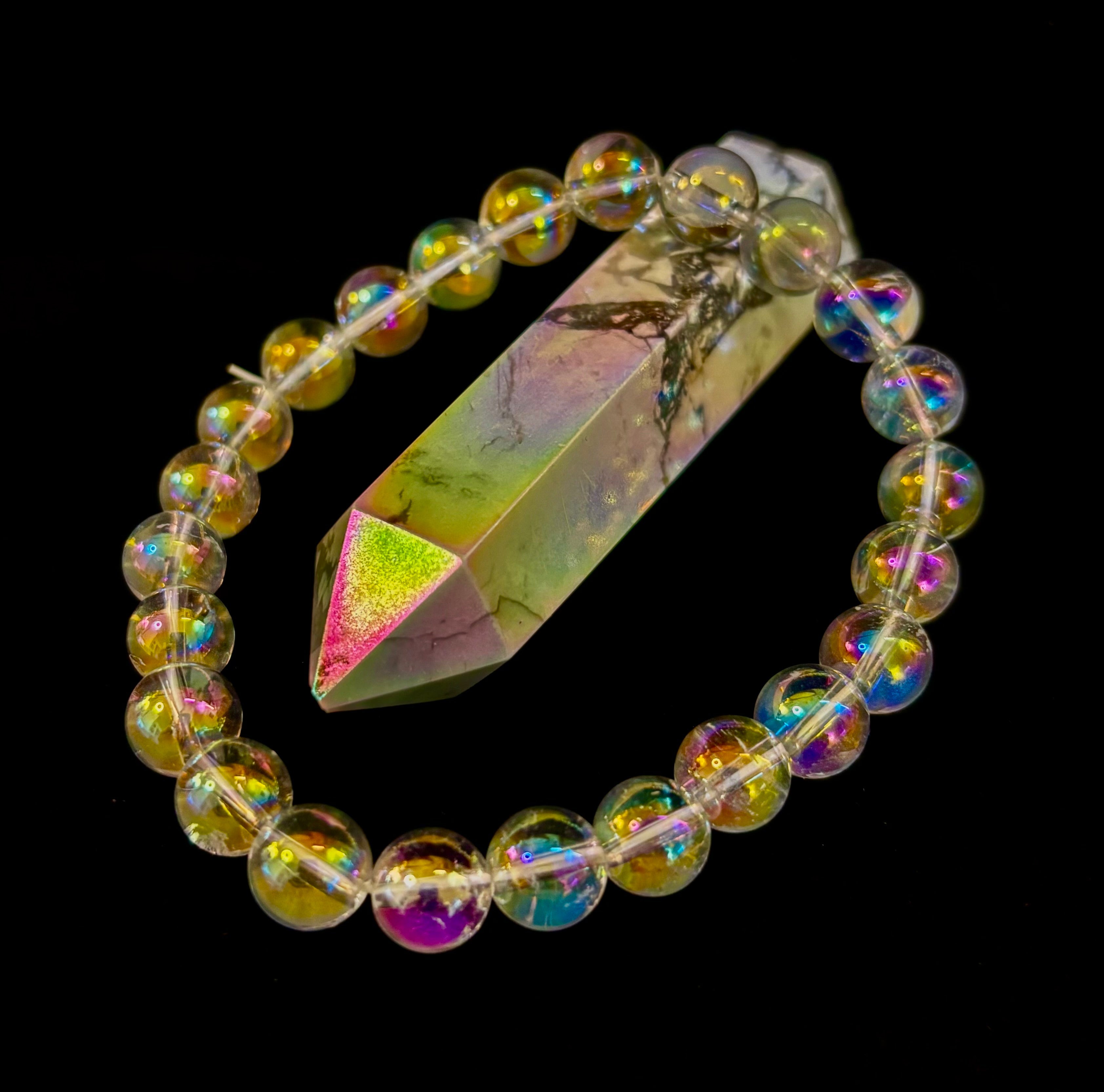 Angel Aura Clear Quartz 8mm Reiki-Infused Healing Crystal Bracelet (7.5” Medium Wrists) | | Wiccan Center