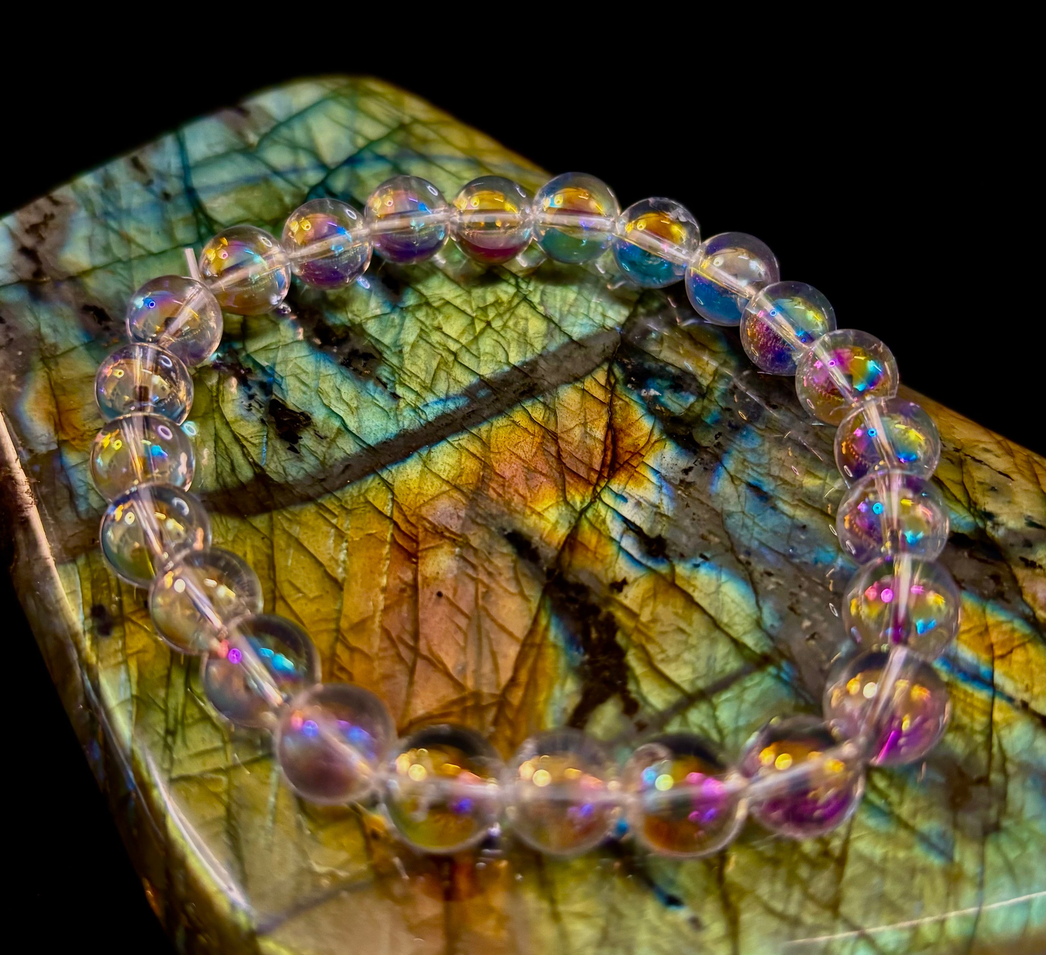 Angel Aura Clear Quartz 8mm Reiki-Infused Healing Crystal Bracelet (7.5” Medium Wrists) | | Wiccan Center